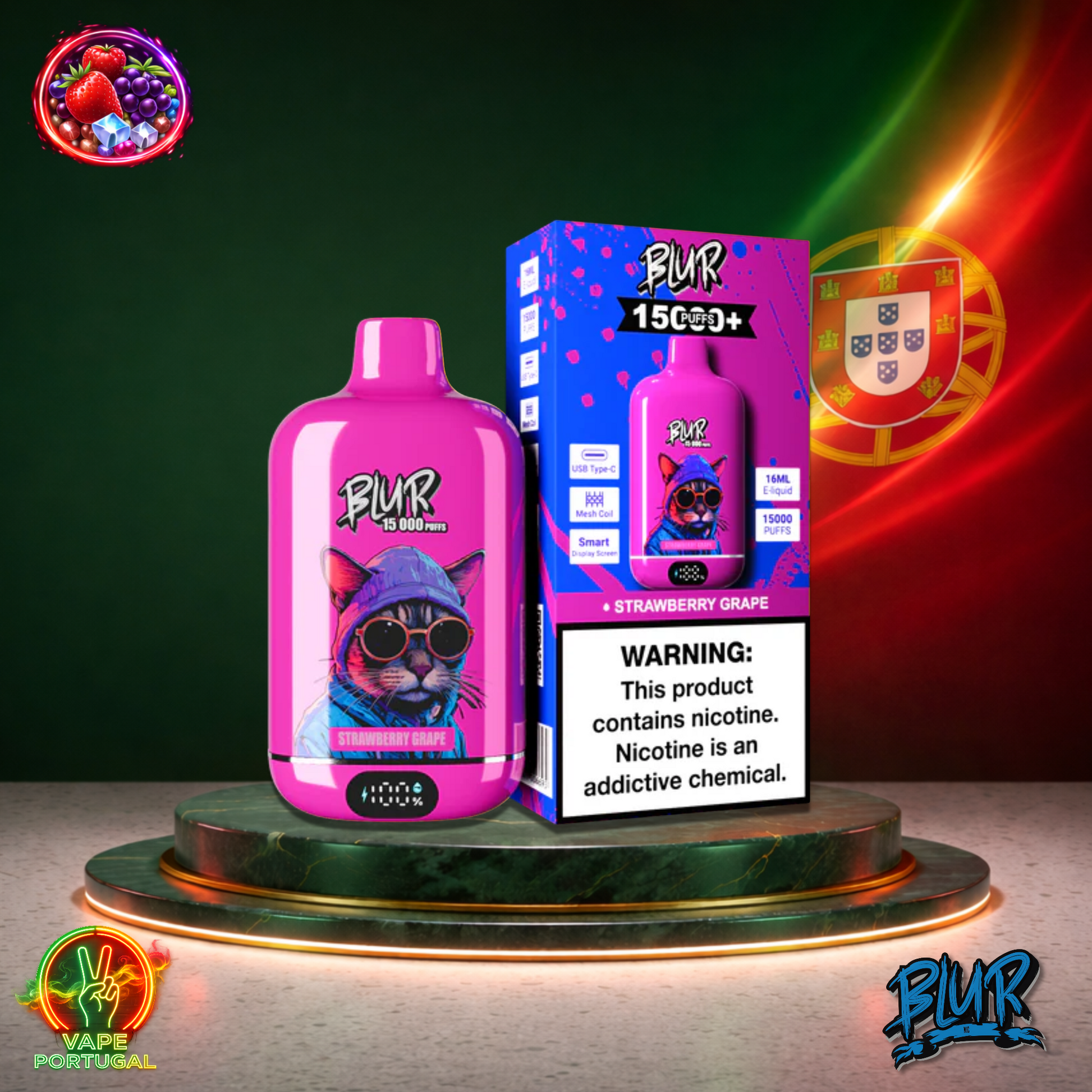 Vape descartável Blur 15K sabor Strawberry Grape 15000 puffs 15K tragadas mais barato
