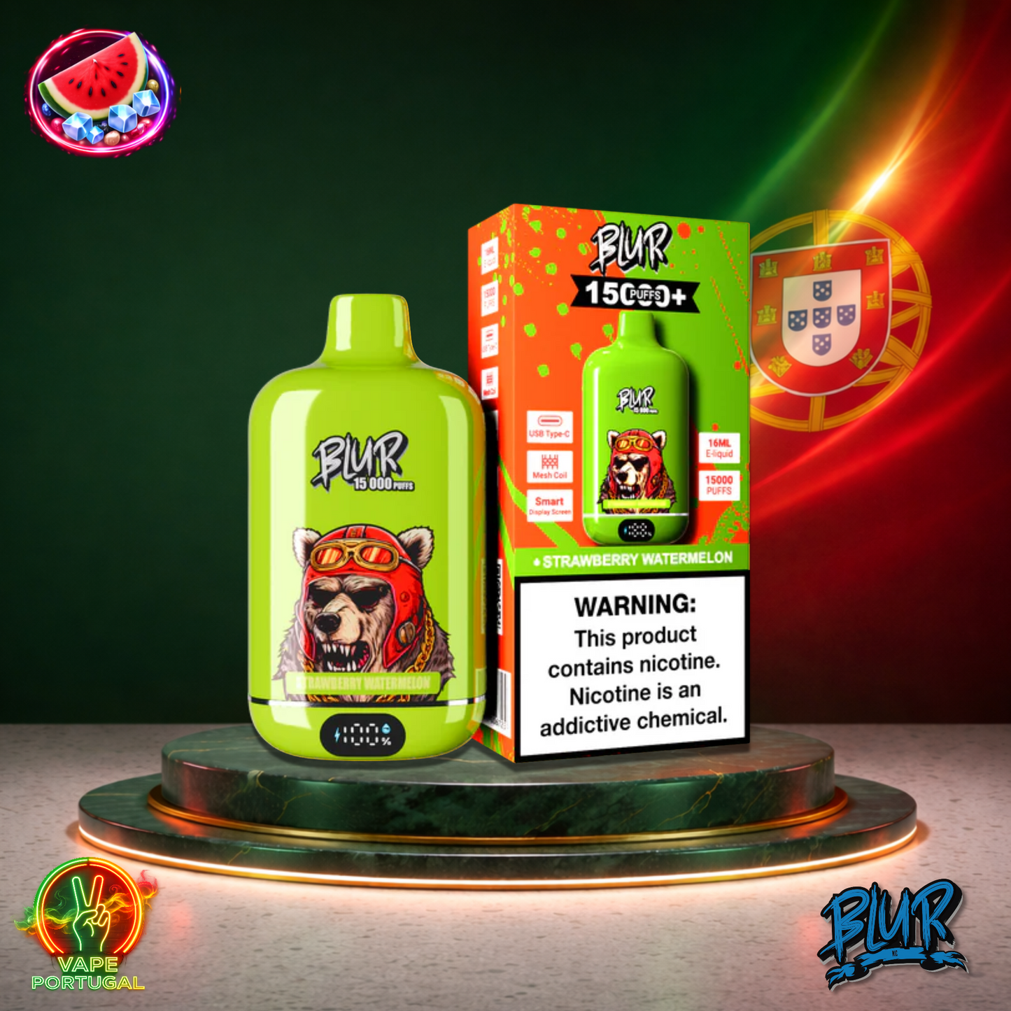 Vape descartável Blur 15K sabor Strawberry Watermelon 15000 puffs 15K tragadas mais barato