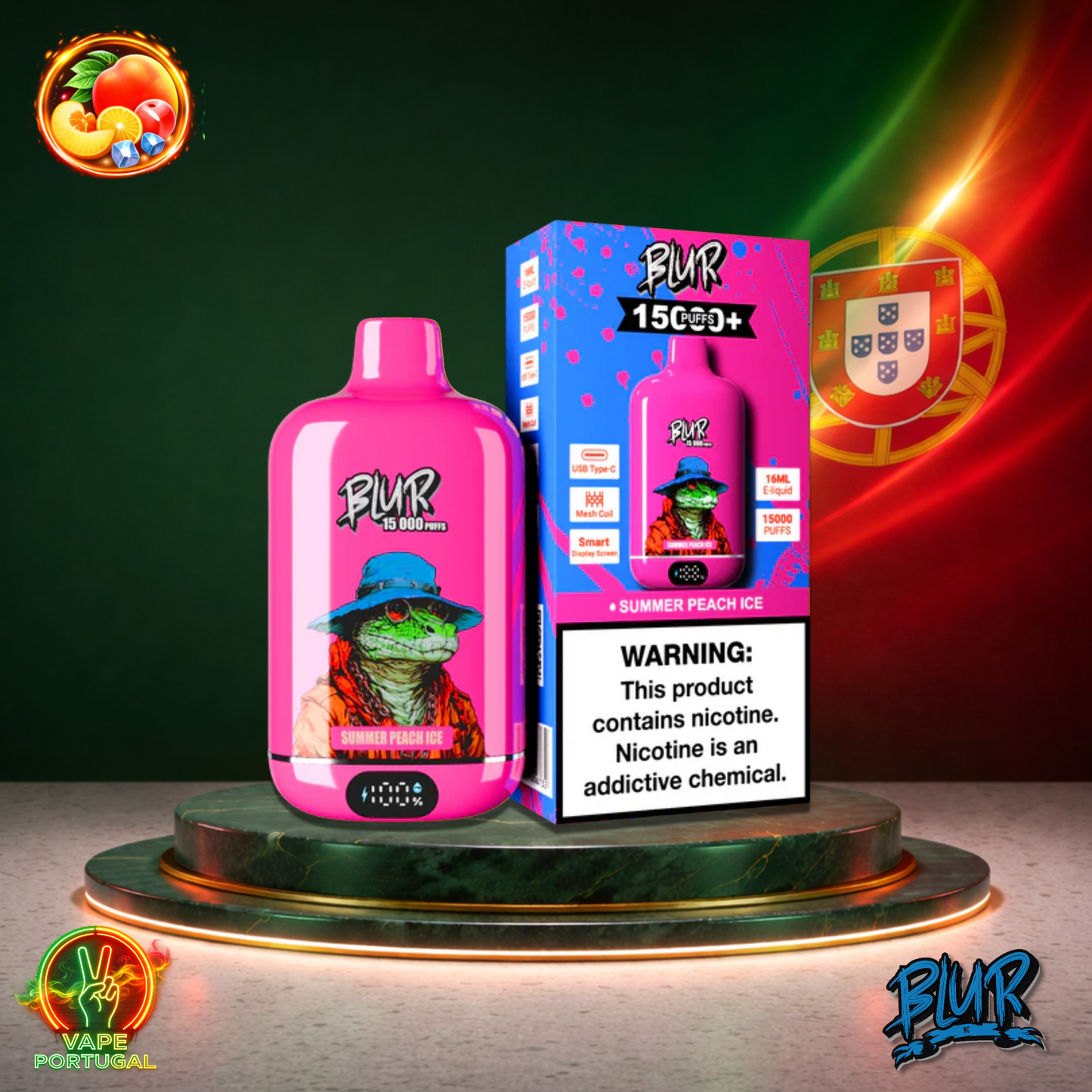 Vape descartável Blur 15K sabor Summer Peach Ice 15000 puffs 15K tragadas mais barato