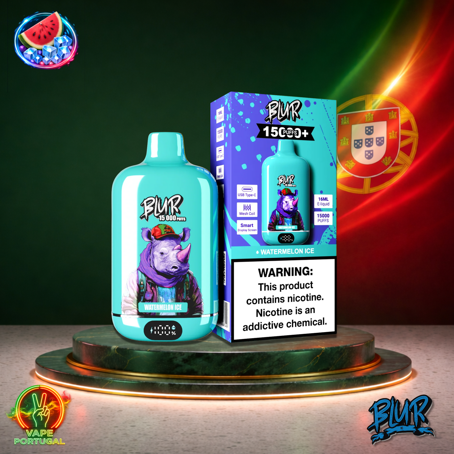 Vape descartável Blur 15K sabor Watermelon Ice 15000 puffs 15K tragadas mais barato