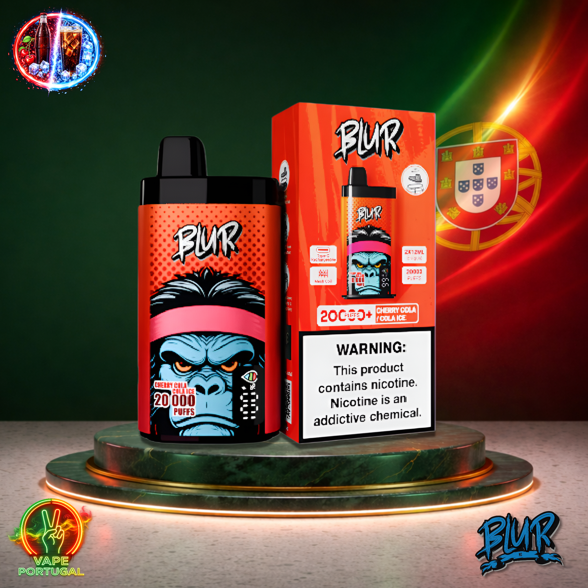 Vape descartável Blur 20K sabor Cherry Cola Cola Ice 20000 puffs 20K tragadas oficial Portugal mais barato