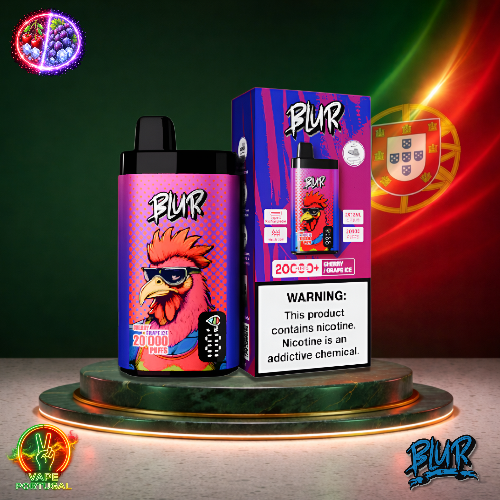 Vape descartável Blur 20K sabor Cherry Ice Grape Ice 20000 puffs 20K tragadas oficial Portugal mais barato