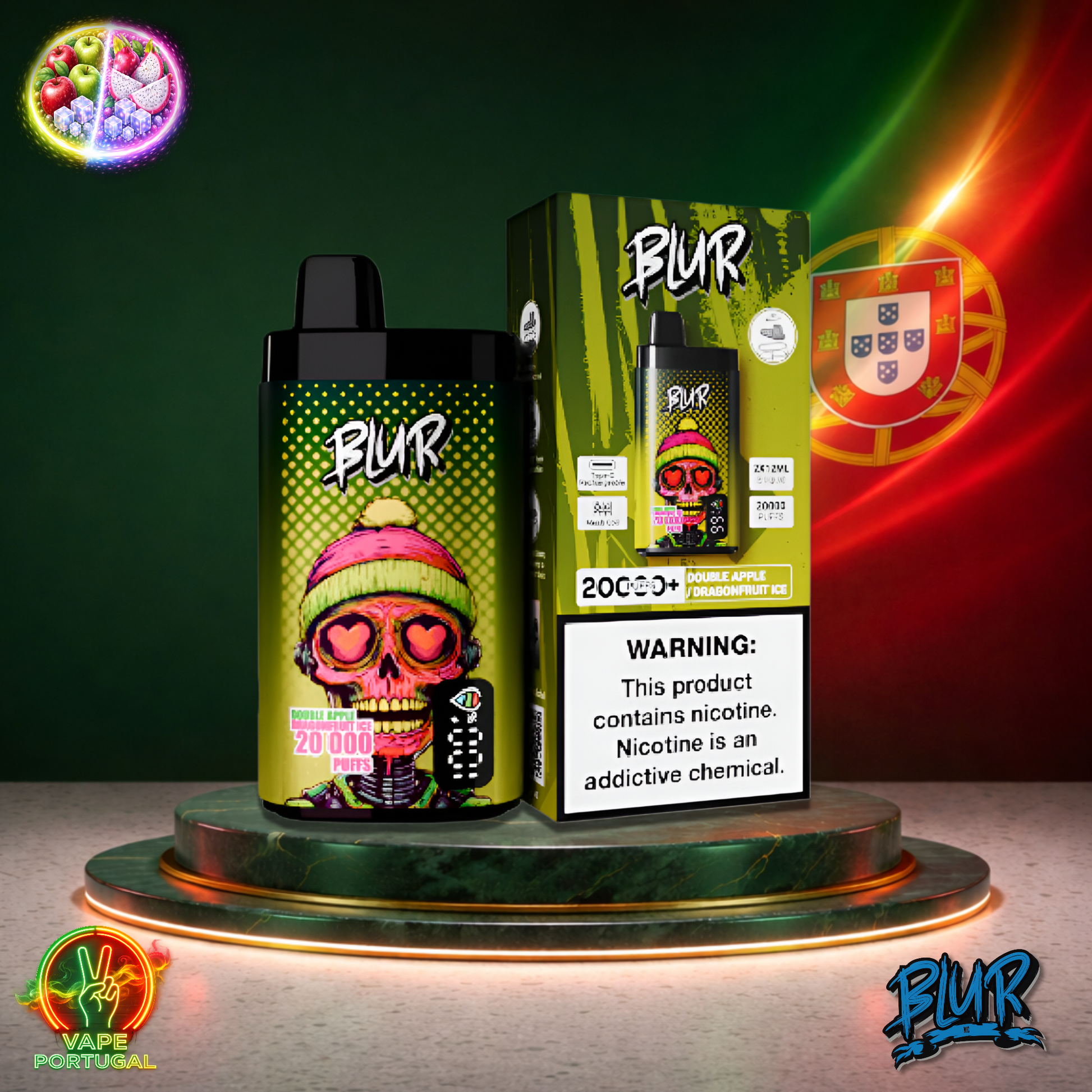 Vape descartável Blur 20K sabor Double Apple Dragonfruit Ice 20000 puffs 20K tragadas oficial Portugal mais barato