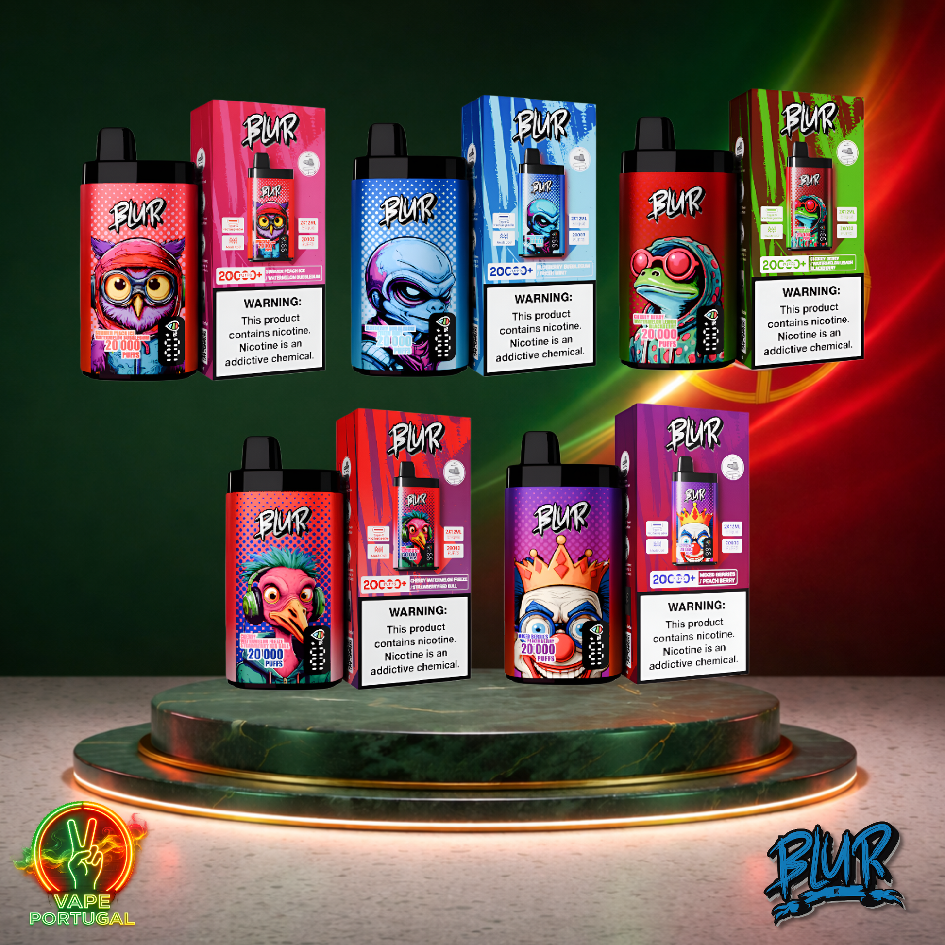Vape descartável Blur 20K vários sabores 20000 puffs 20K tragadas caixa oficial Portugal mais barato