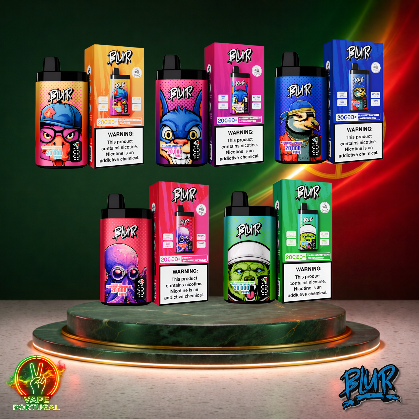 Vape descartável Blur 20K vários sabores 20000 puffs 20K tragadas frontal oficial Portugal mais barato