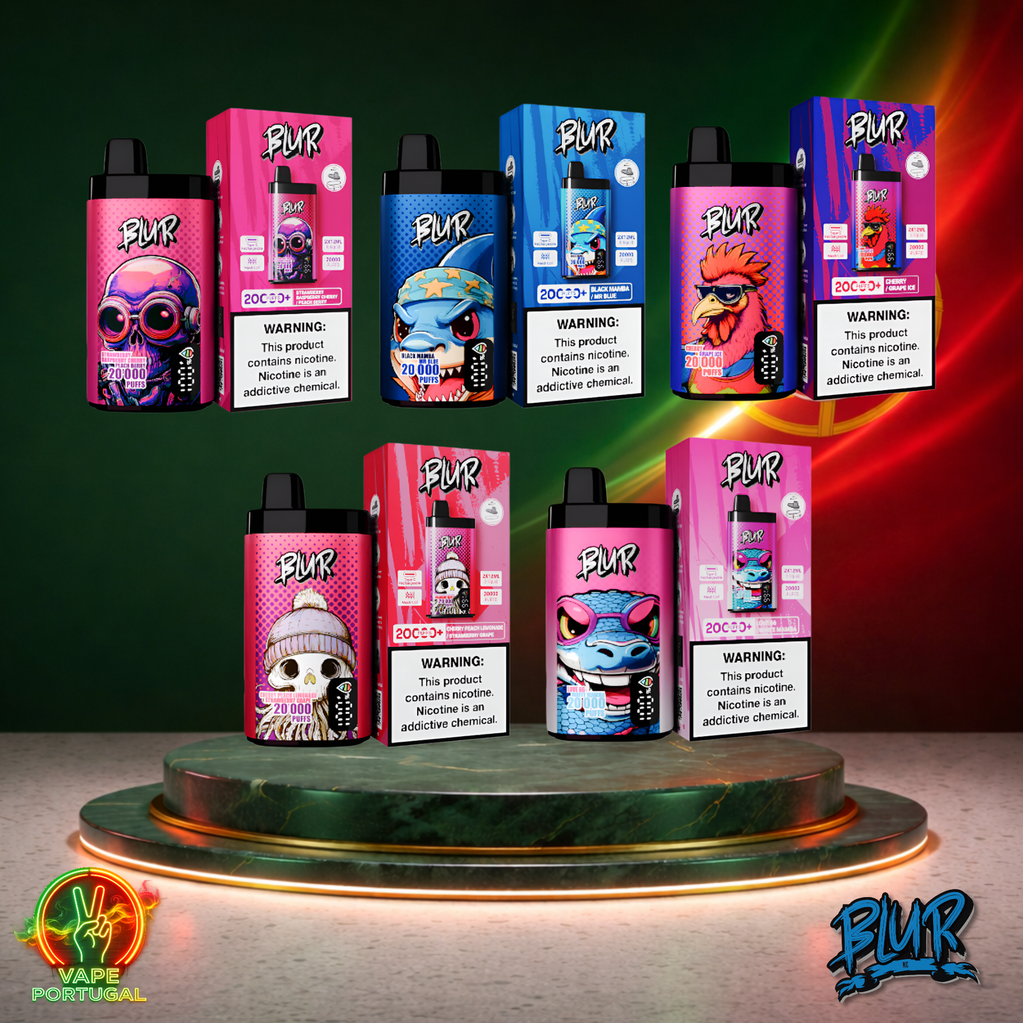Vape descartável Blur 20K vários sabores 20000 puffs 20K tragadas lateral oficial Portugal mais barato