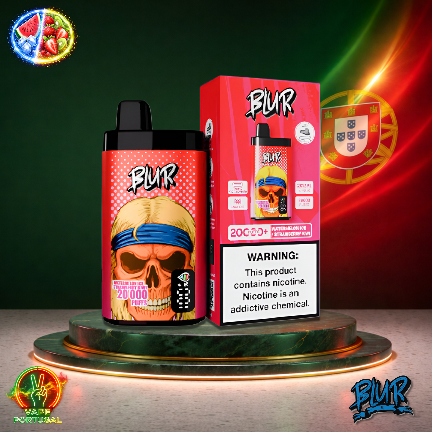 Vape descartável Blur 20K sabor Watermelon Ice Strawberry Kiwi 20000 puffs 20K tragadas oficial Portugal mais barato