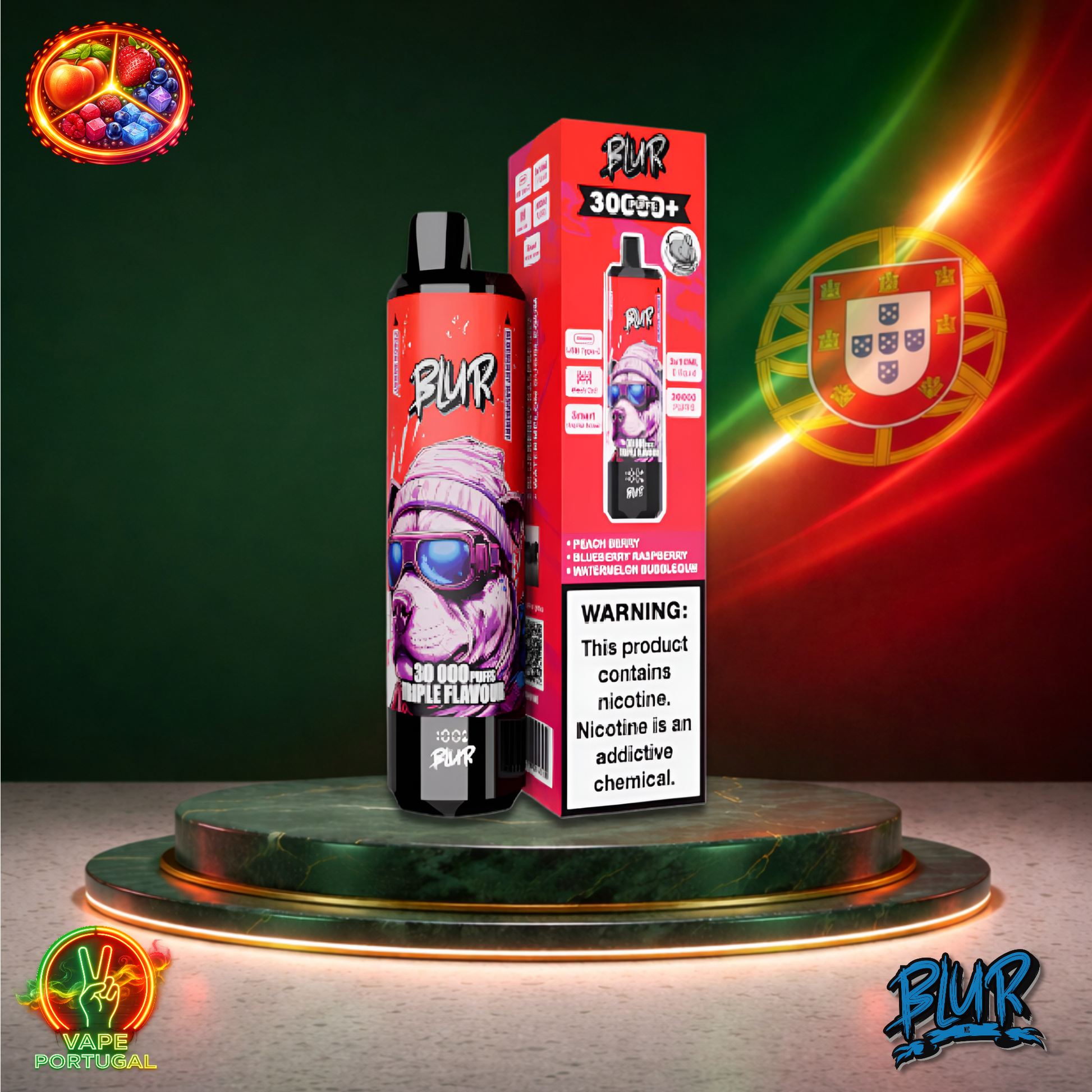 Vape descartável Blur 30K sabor Peach Berry Blueberry Raspberry Watermelon Bubblegum 30000 puffs 30K tragadas mais barato