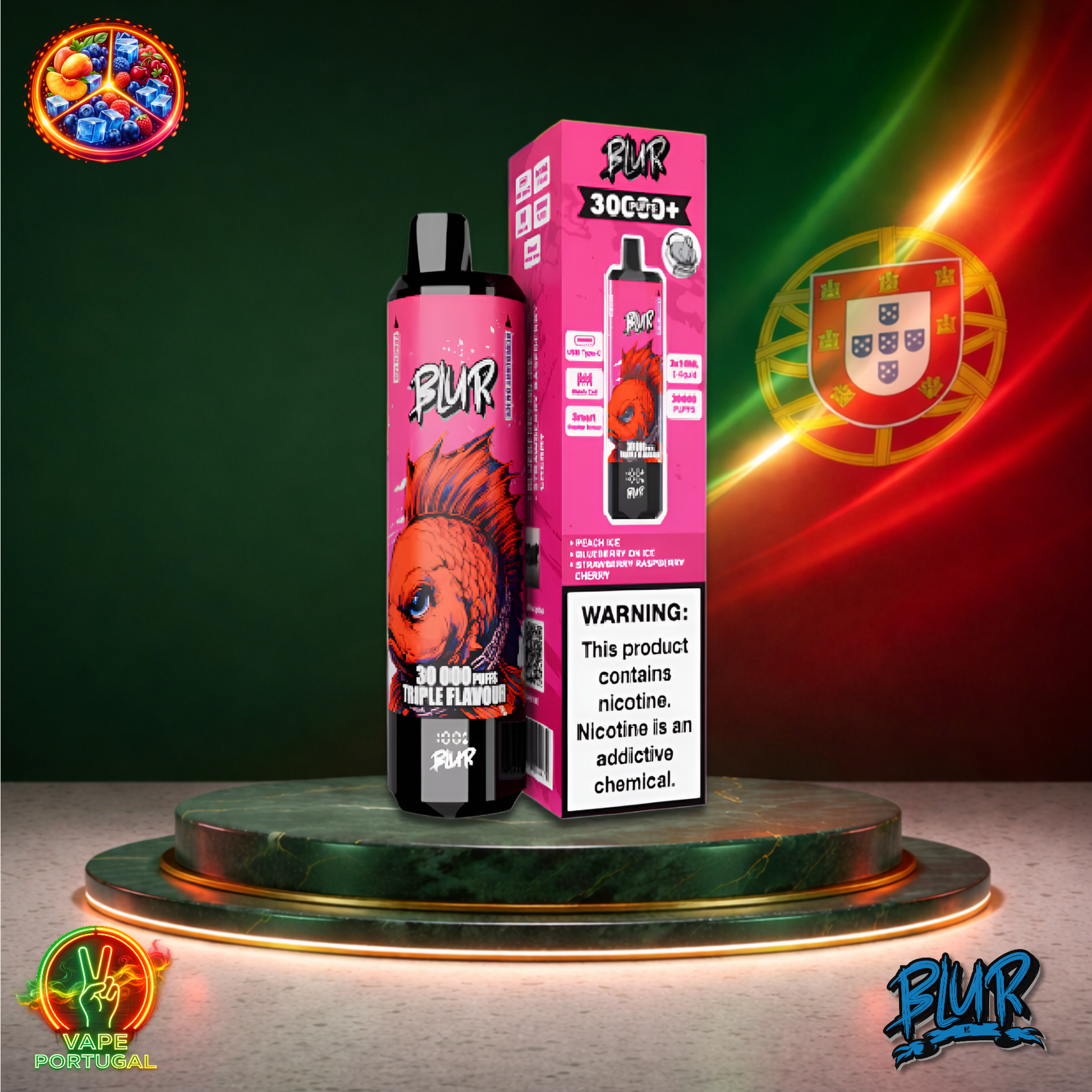 Vape descartável Blur 30K sabor Peach Ice Blueberry On Ice Strawberry Raspberry Cherry 30000 puffs 30K tragadas mais barato