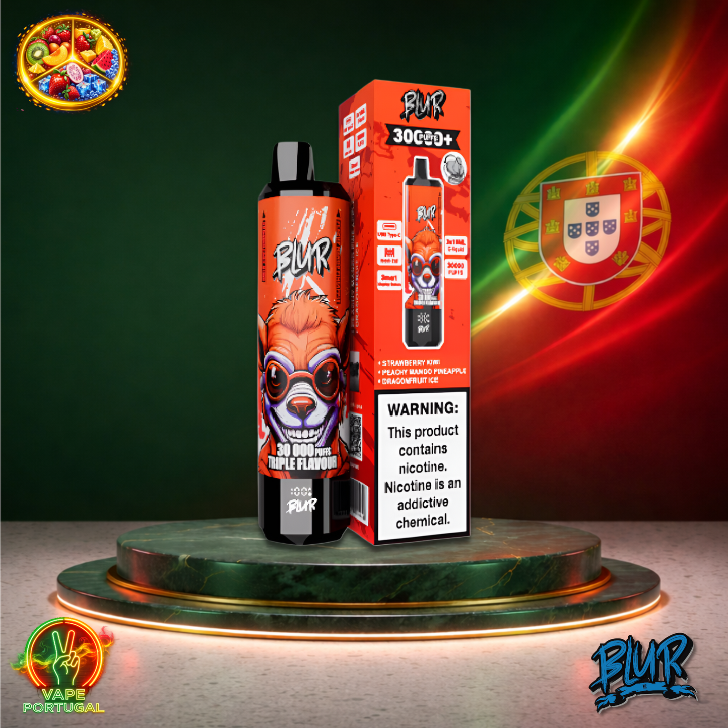 Vape descartável Blur 30K sabor Strawberry Kiwi Peachy Mango Pineapple Dragonfruit Ice 30000 puffs 30K tragadas mais barato