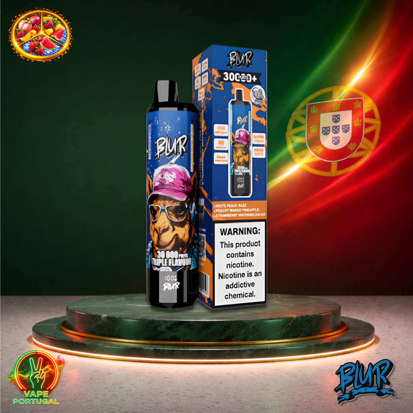 Vape descartável Blur 30K sabor White Peach Razz Peachy Mango Pineapple Strawberry Watermelon Ice 30000 puffs 30K tragadas mais barato