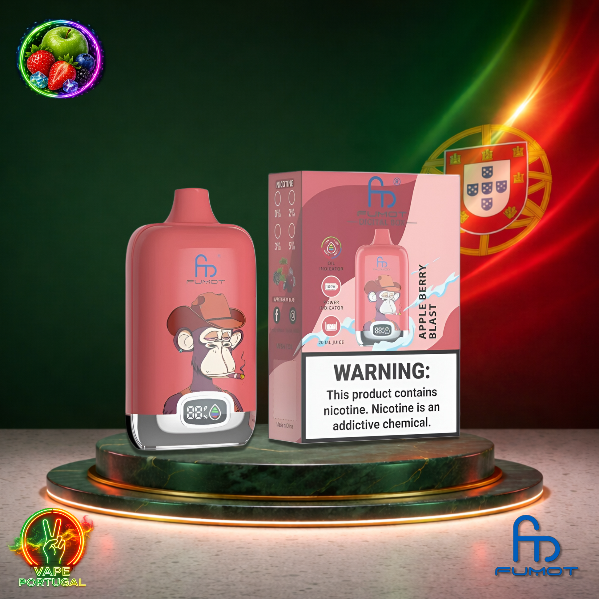 Vape descartável Fumot Digital Box 12K sabor Apple Berry Blast 12000 puffs 12K tragadas mais barato