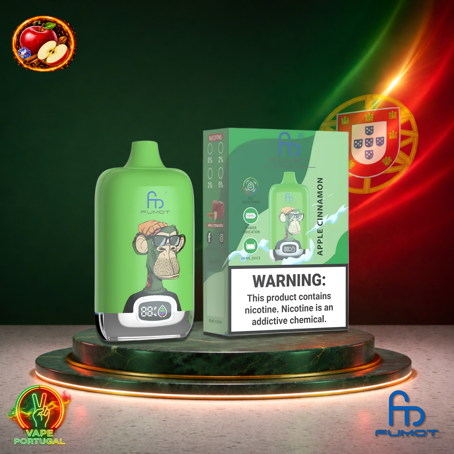 Vape descartável Fumot Digital Box 12K sabor Apple Cinnamon 12000 puffs 12K tragadas mais barato