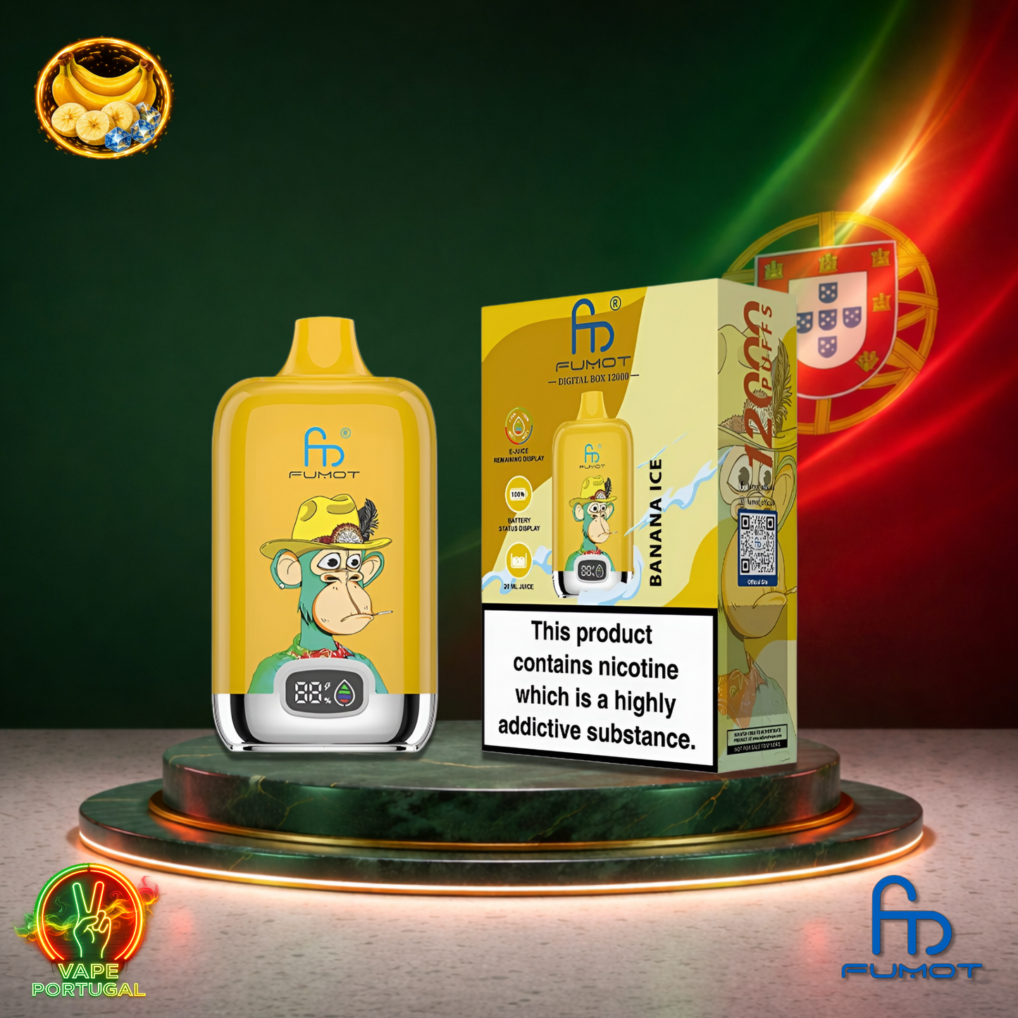 Vape descartável Fumot Digital Box 12K sabor Banana Ice 12000 puffs 12K tragadas mais barato