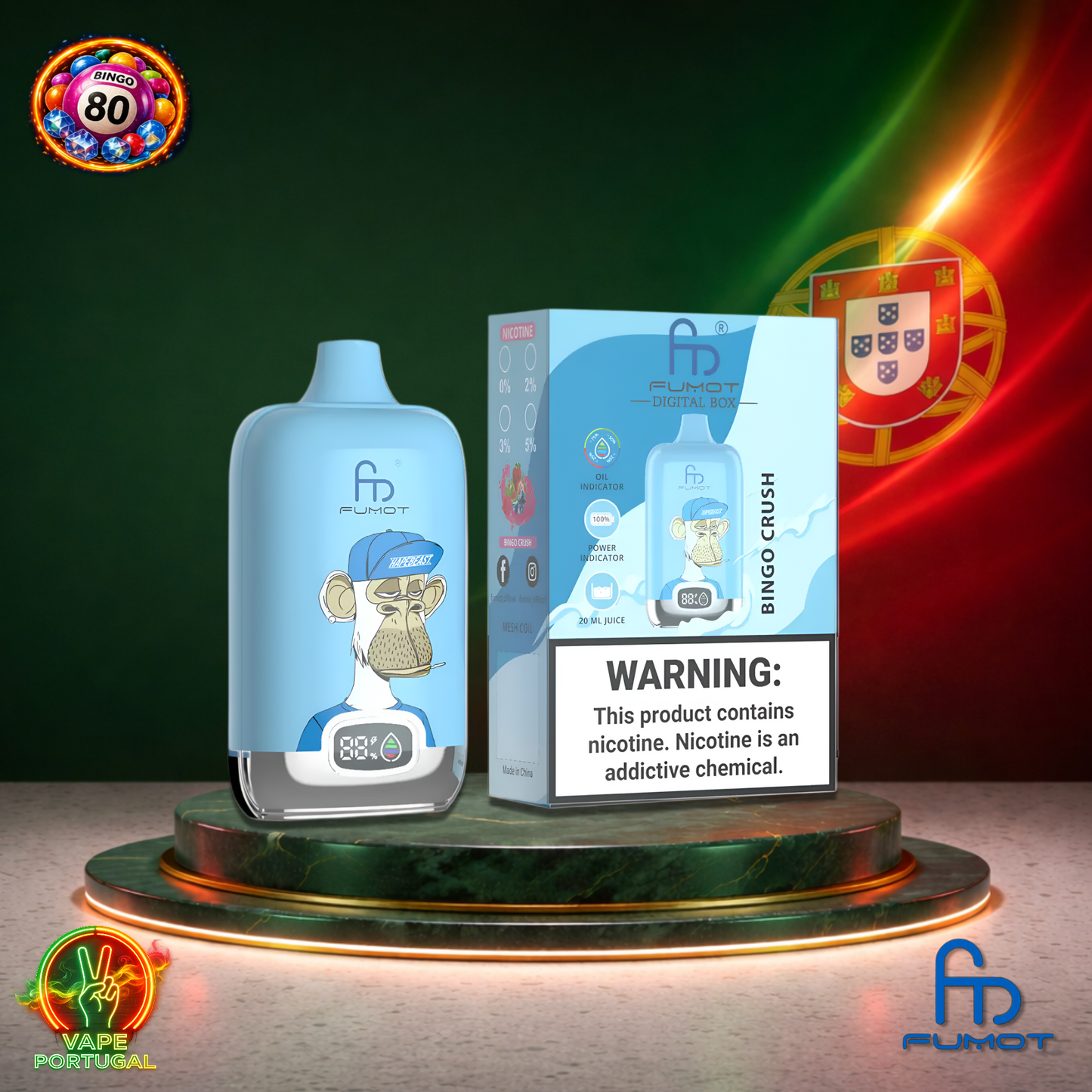 Vape descartável Fumot Digital Box 12K sabor Bingo Crush 12000 puffs 12K tragadas mais barato