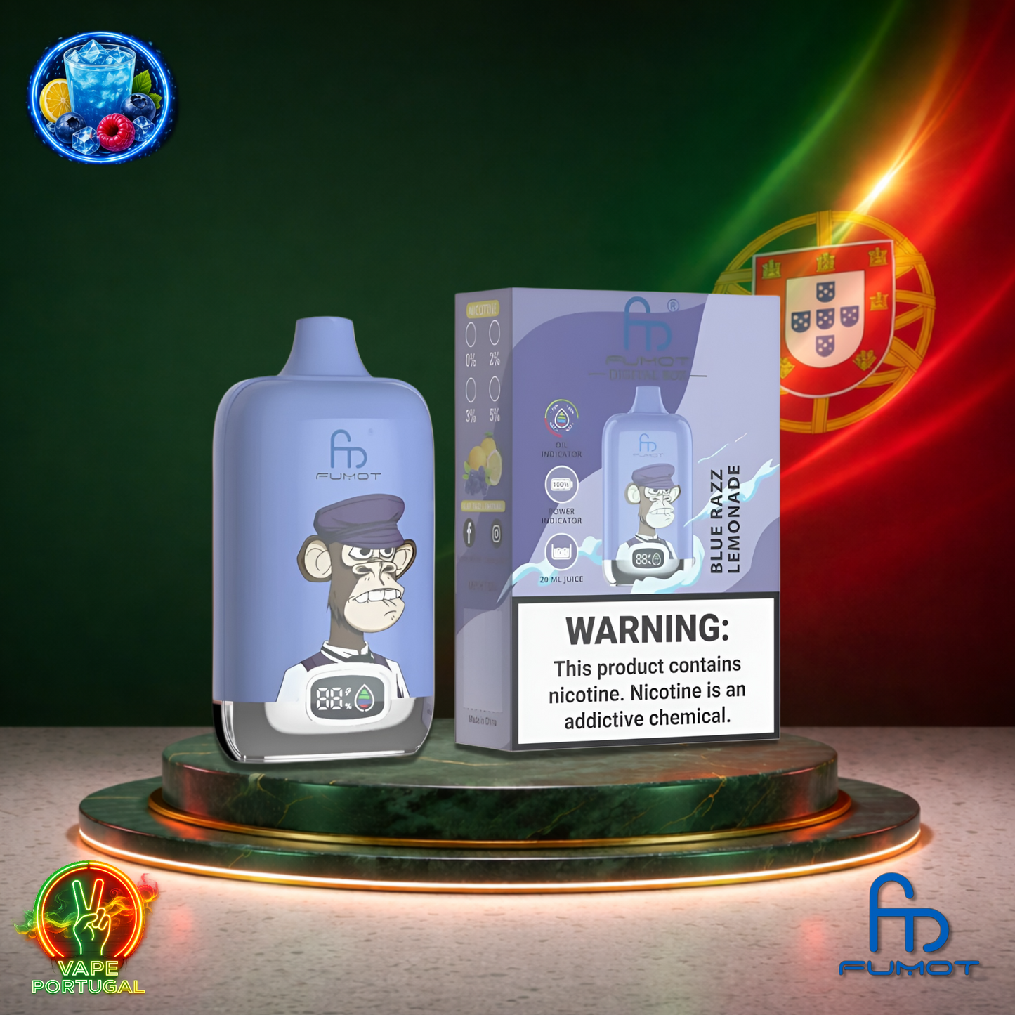 Vape descartável Fumot Digital Box 12K sabor Blue Razz Lemonade 12000 puffs 12K tragadas mais barato