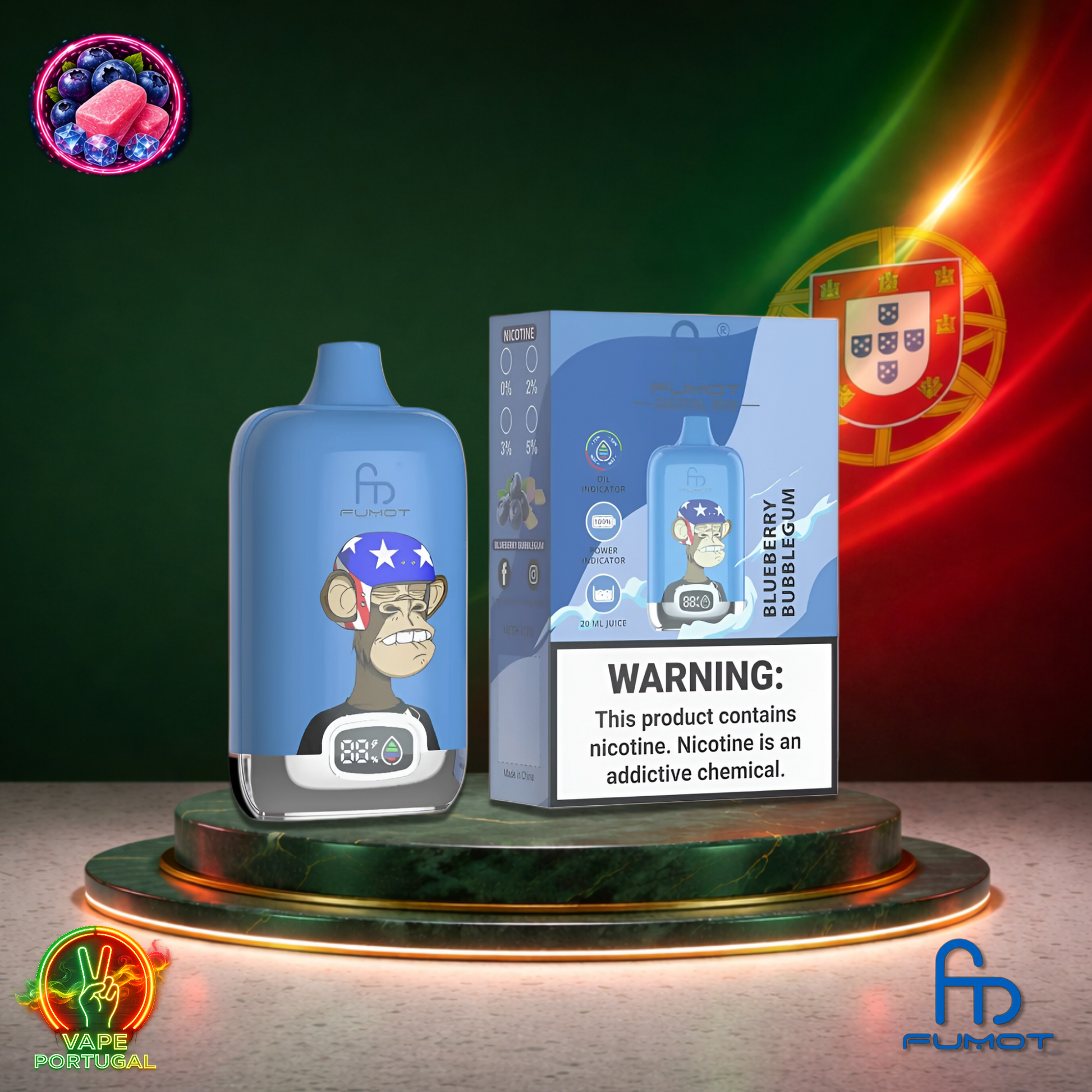 Vape descartável Fumot Digital Box 12K sabor Blueberry Bubblegum 12000 puffs 12K tragadas mais barato