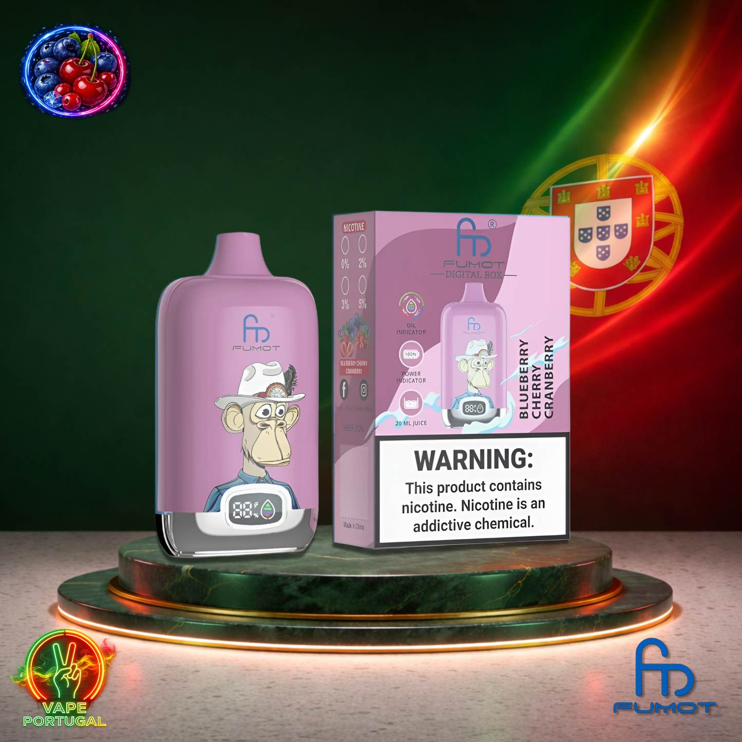 Vape descartável Fumot Digital Box 12K sabor Blueberry Cherry Cranberry 12000 puffs 12K tragadas mais barato