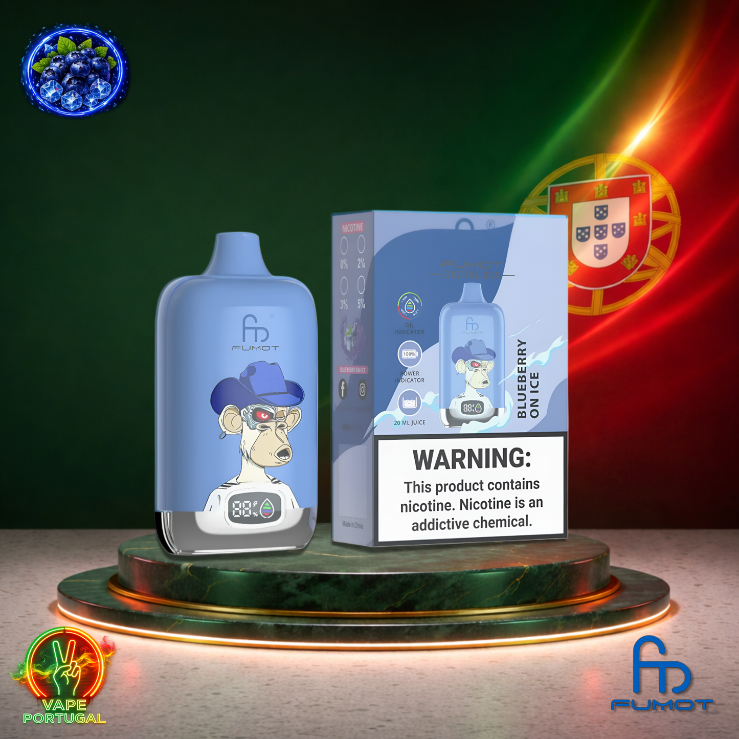 Vape descartável Fumot Digital Box 12K sabor Blueberry On Ice 12000 puffs 12K tragadas mais barato