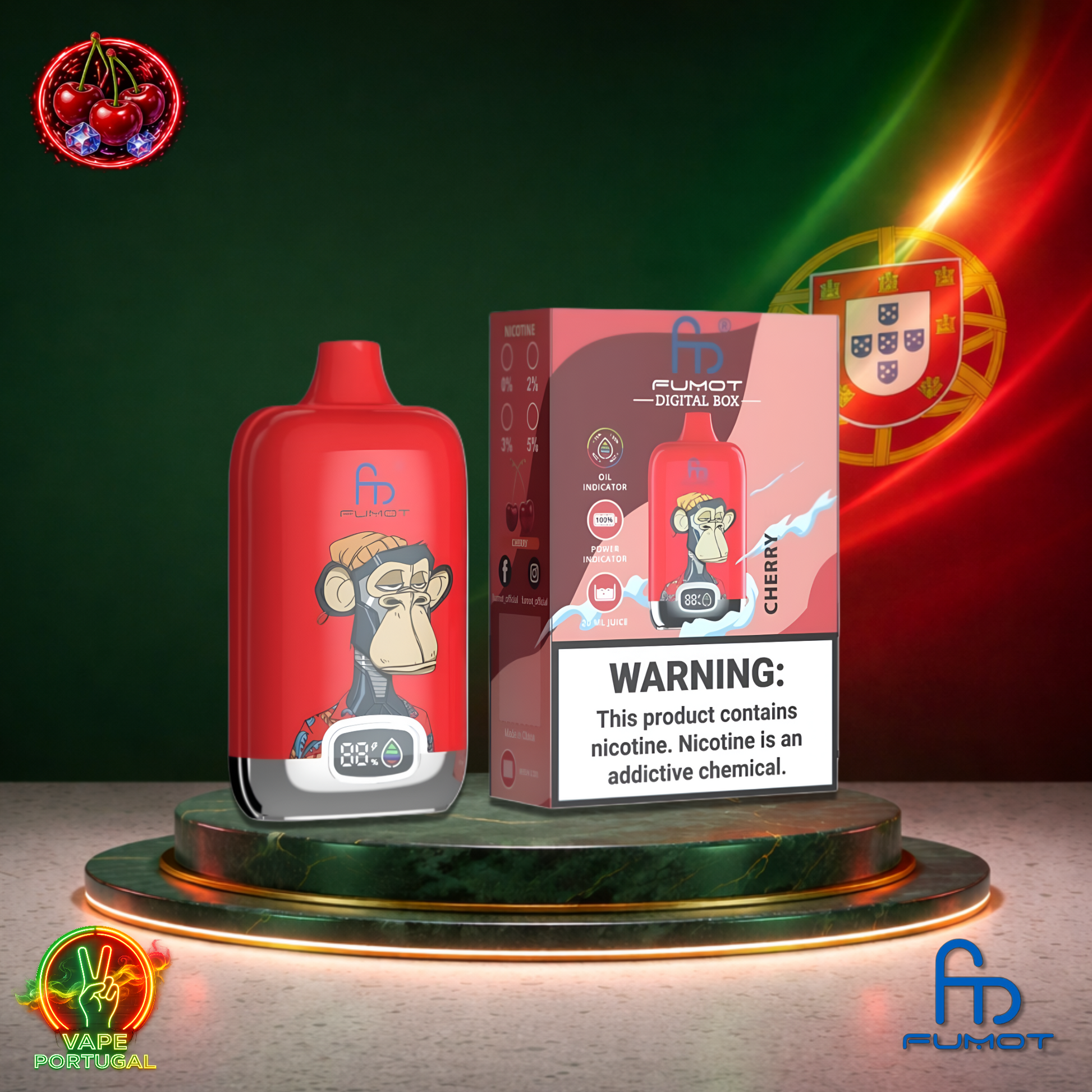 Vape descartável Fumot Digital Box 12K sabor Cherry 12000 puffs 12K tragadas mais barato