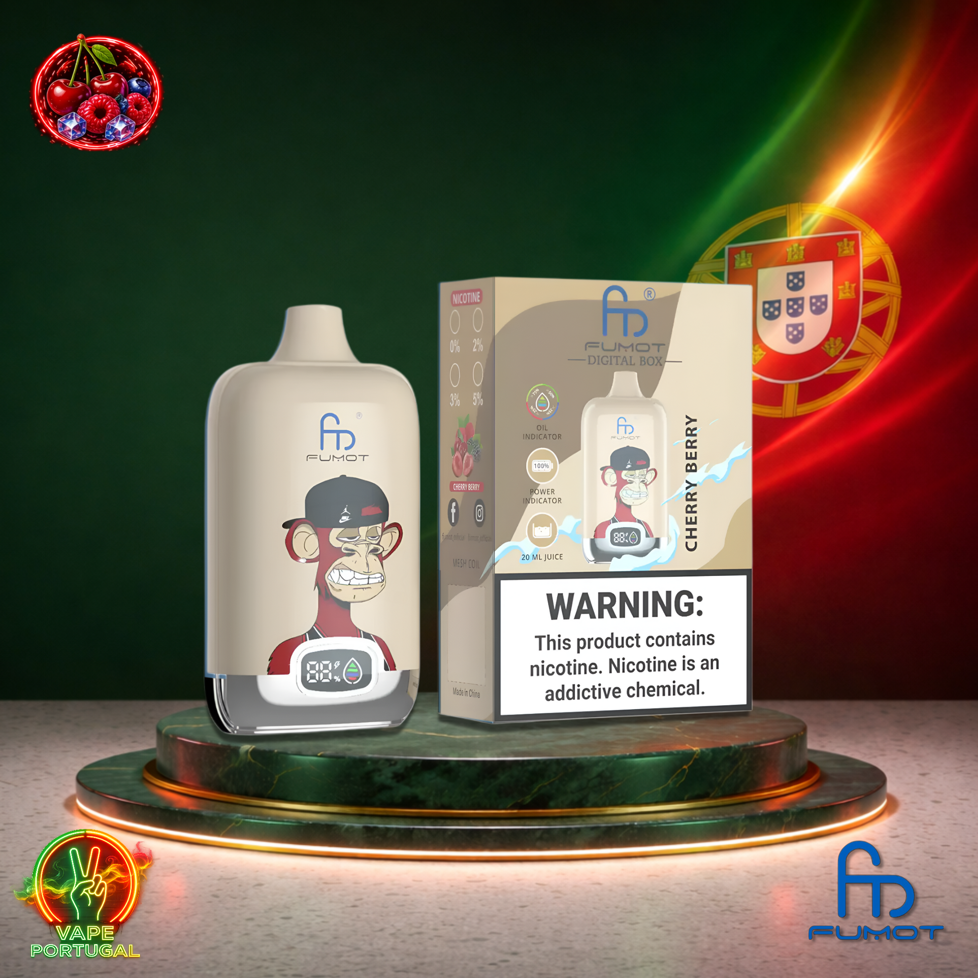 Vape descartável Fumot Digital Box 12K sabor Cherry Berry 12000 puffs 12K tragadas mais barato