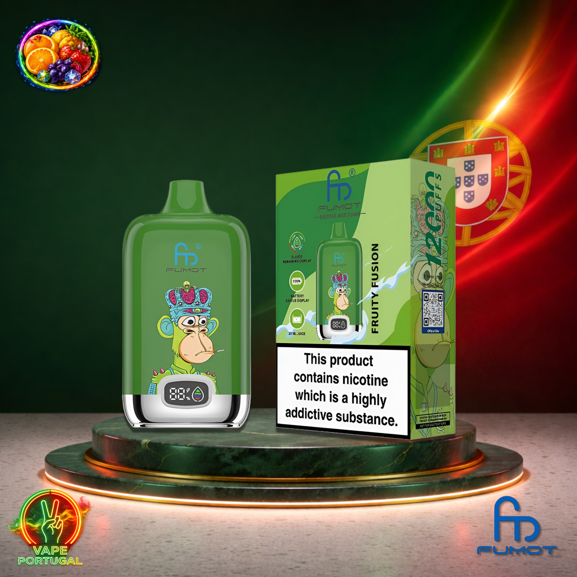 Vape descartável Fumot Digital Box 12K sabor Fruity Fusion 12000 puffs 12K tragadas mais barato