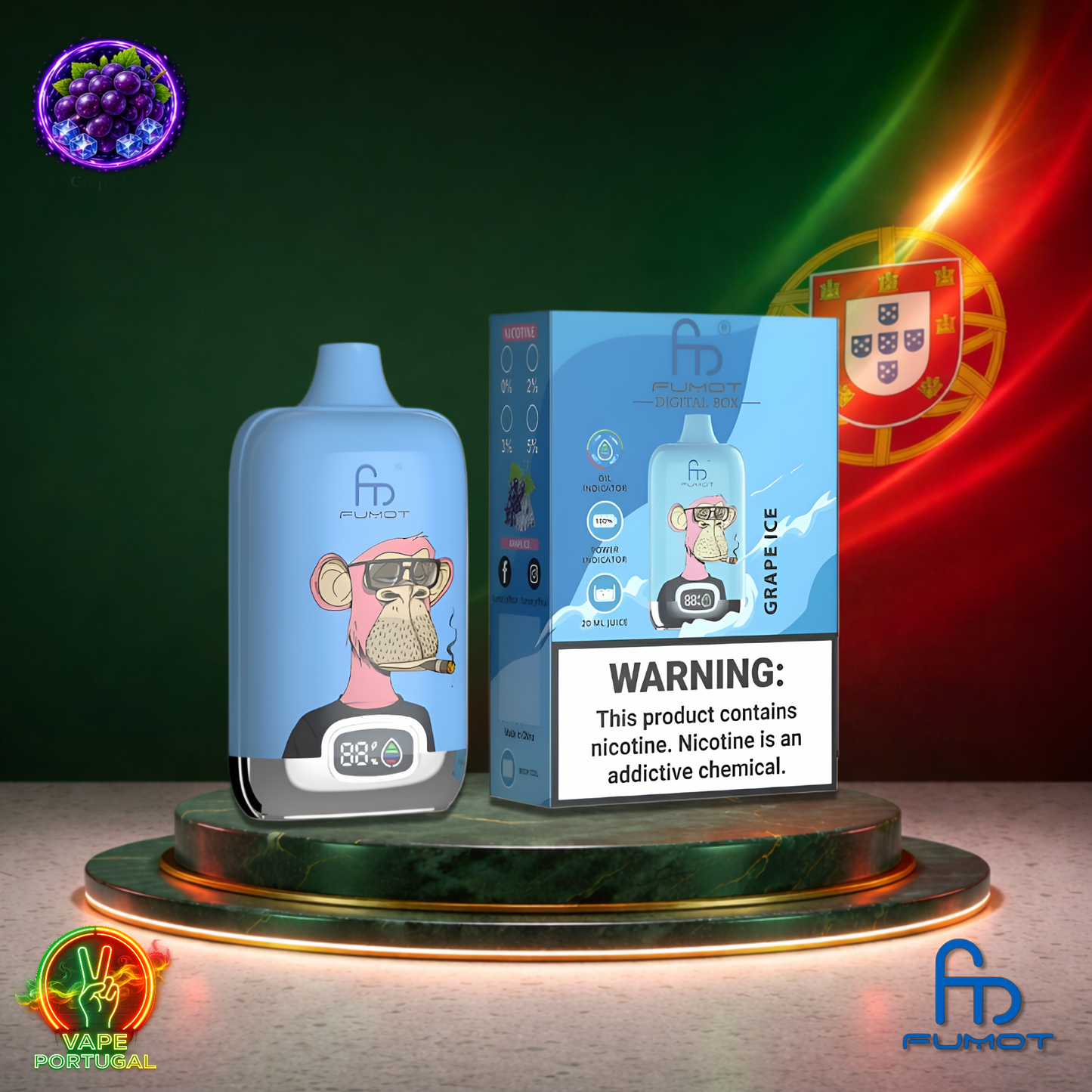 Vape descartável Fumot Digital Box 12K sabor Grape Ice 12000 puffs 12K tragadas mais barato