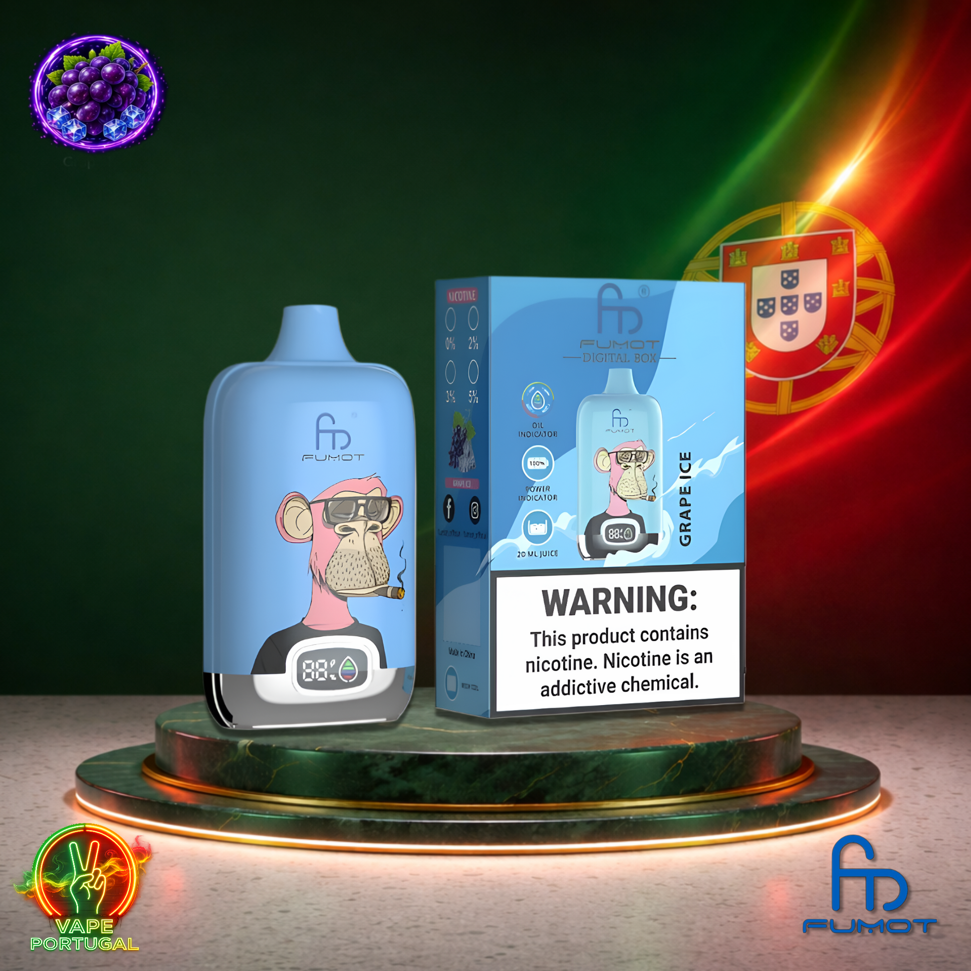 Vape descartável Fumot Digital Box 12K sabor Grape Ice 12000 puffs 12K tragadas mais barato