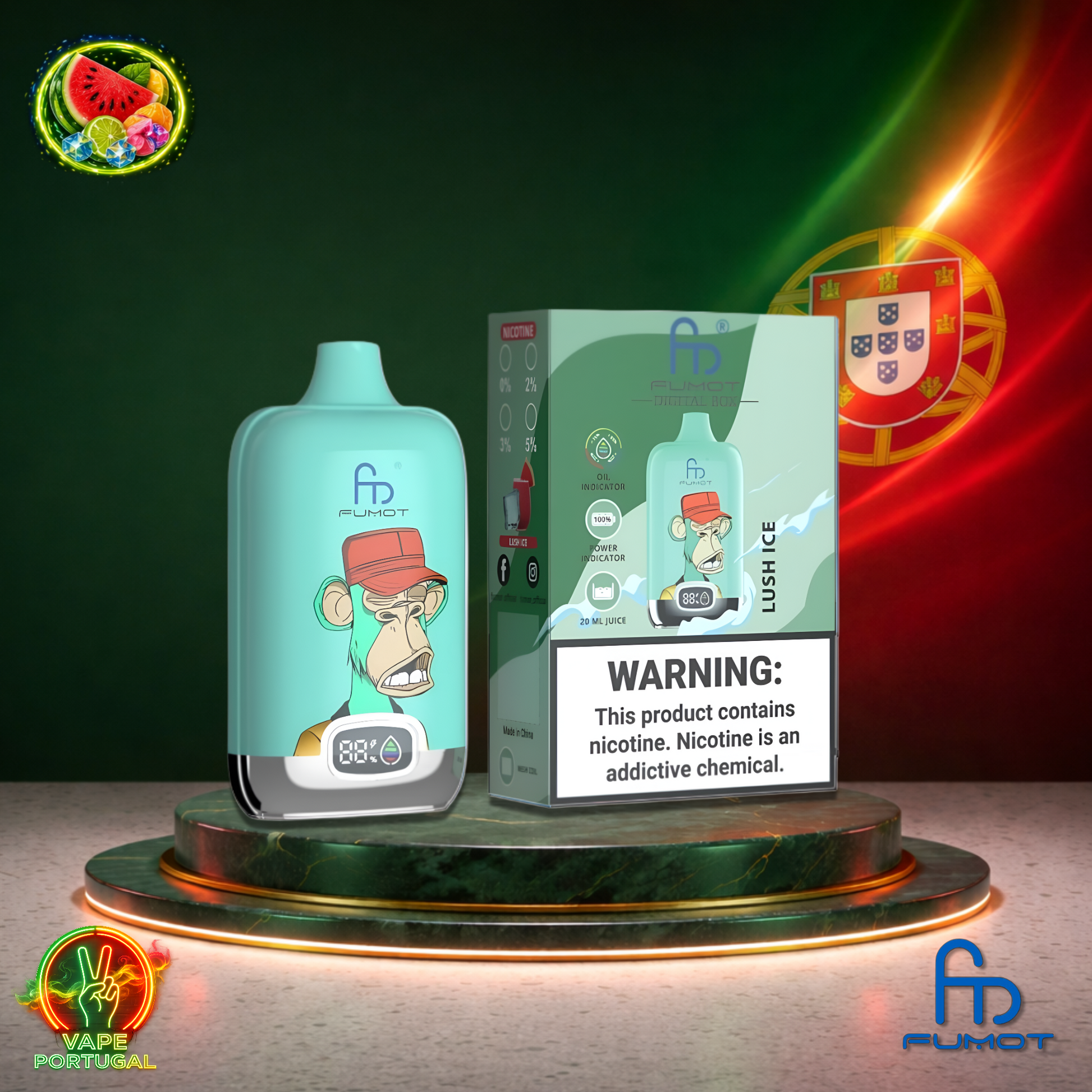 Vape descartável Fumot Digital Box 12K sabor Lush Ice 12000 puffs 12K tragadas mais barato