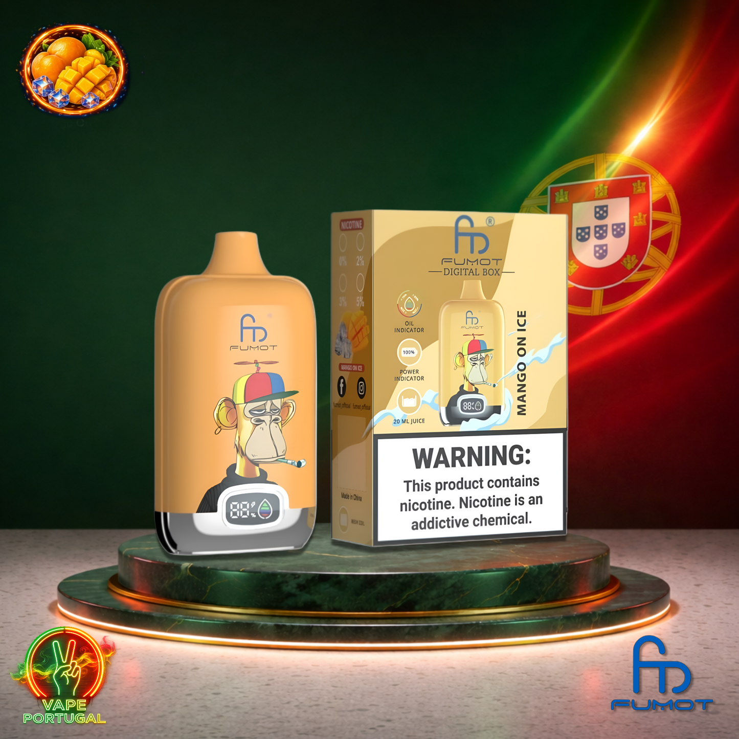 Vape descartável Fumot Digital Box 12K sabor Mango On Ice 12000 puffs 12K tragadas mais barato