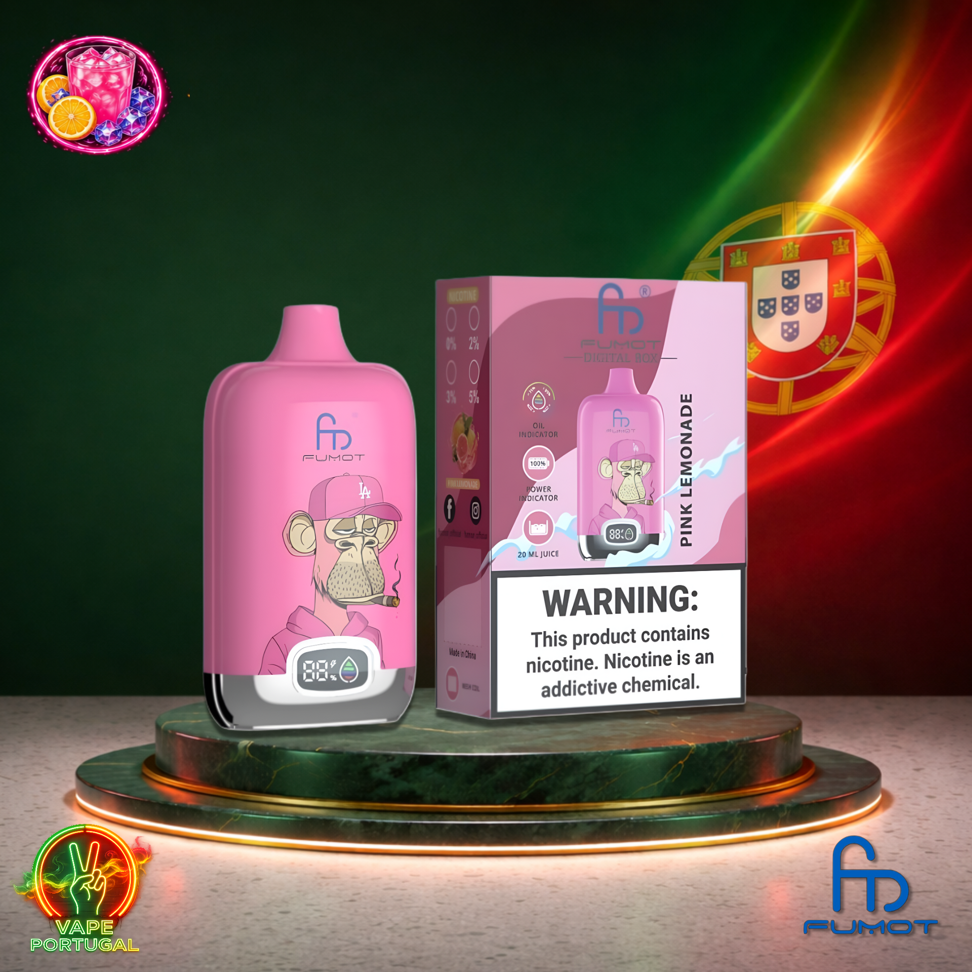Vape descartável Fumot Digital Box 12K sabor Pink Lemonade 12000 puffs 12K tragadas mais barato