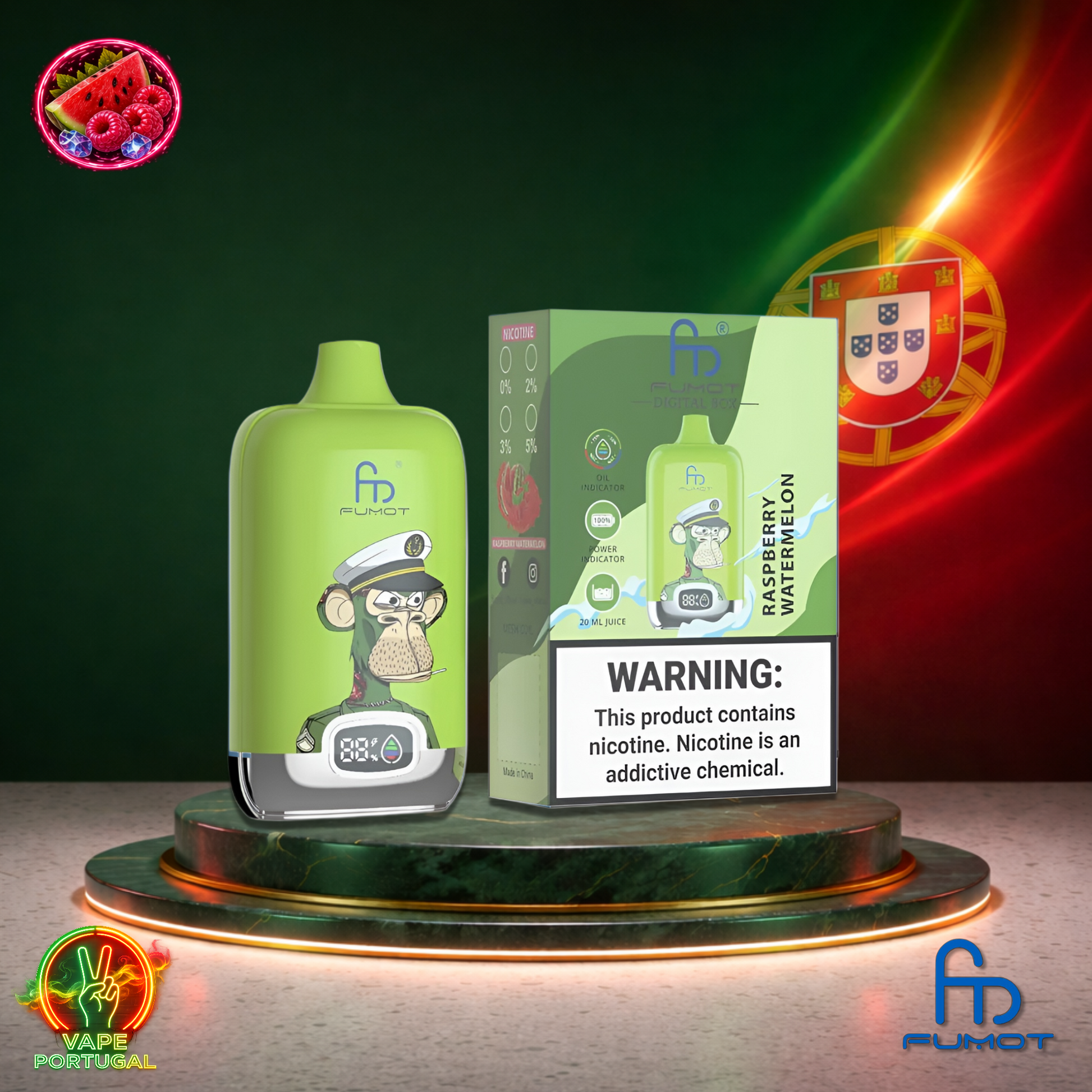 Vape descartável Fumot Digital Box 12K sabor Raspberry Watermelon 12000 puffs 12K tragadas mais barato