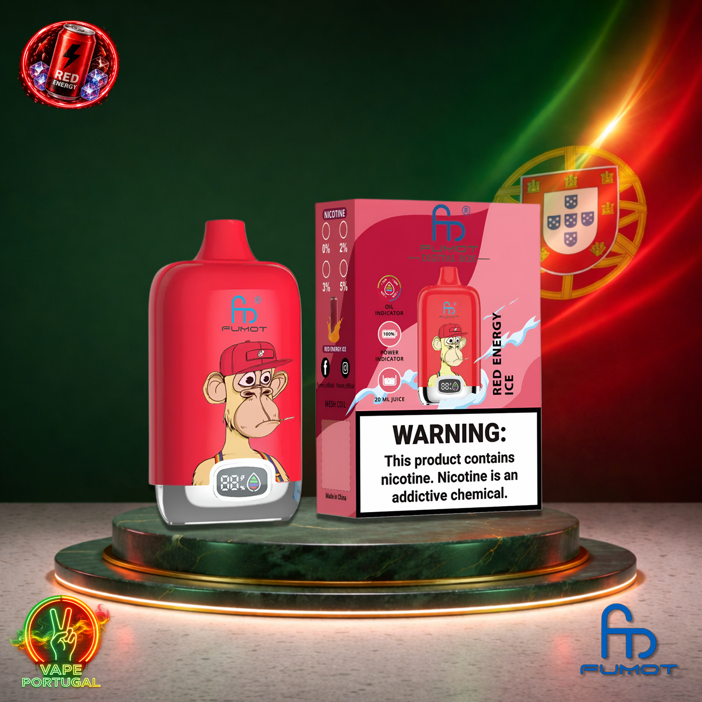 Vape descartável Fumot Digital Box 12K sabor Red Energy Ice 12000 puffs 12K tragadas mais barato
