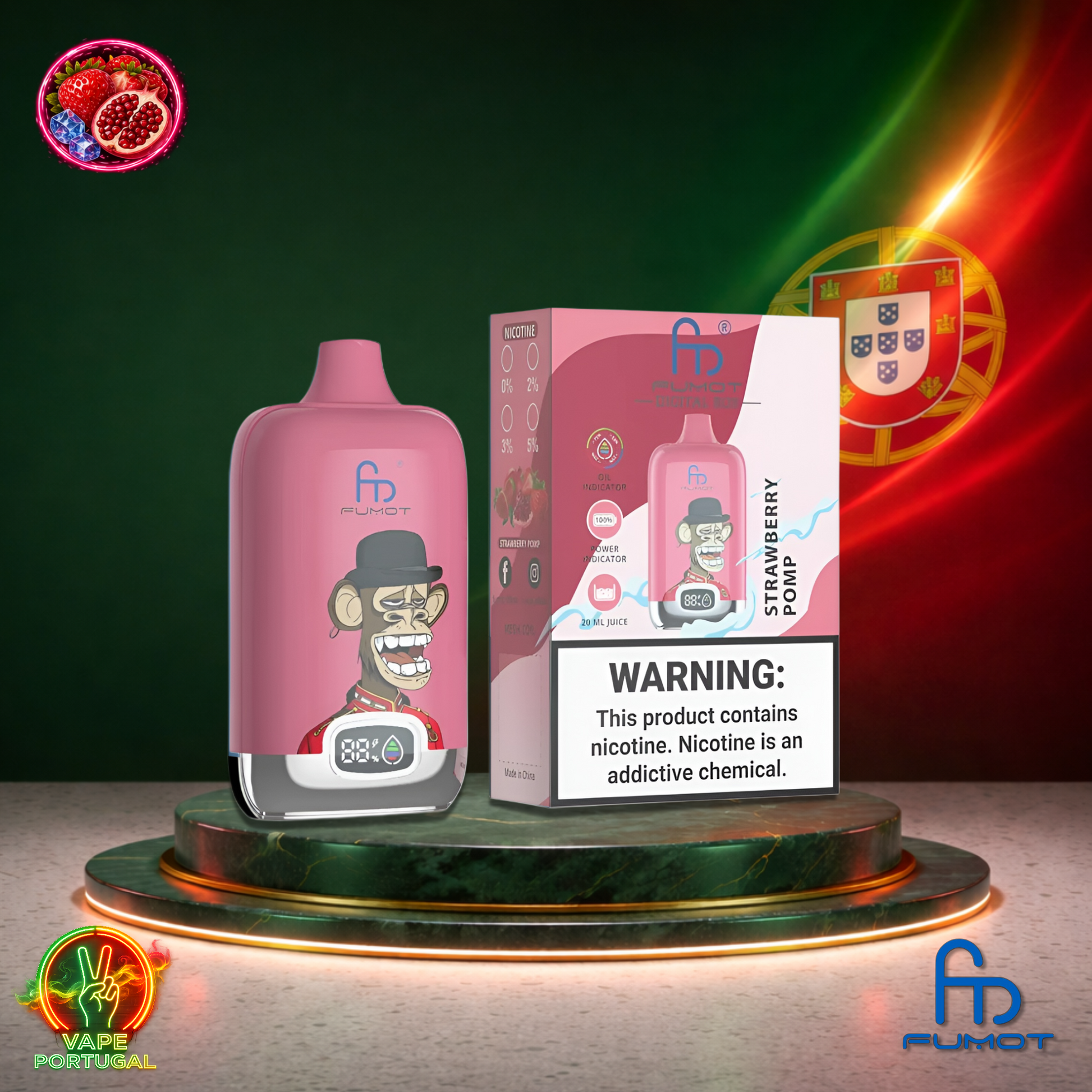 Vape descartável Fumot Digital Box 12K sabor Strawberry Pomegranate 12000 puffs 12K tragadas mais barato