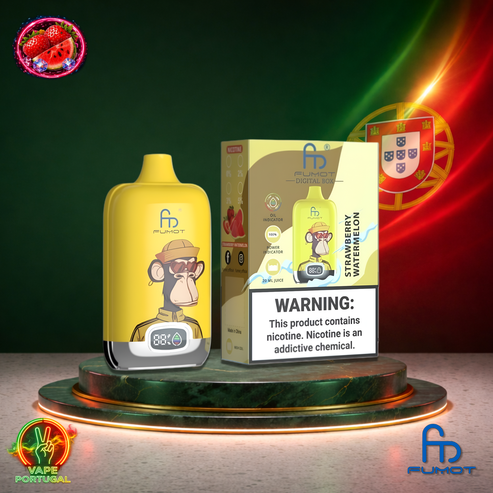 Vape descartável Fumot Digital Box 12K sabor Strawberry Watermelon 12000 puffs 12K tragadas mais barato