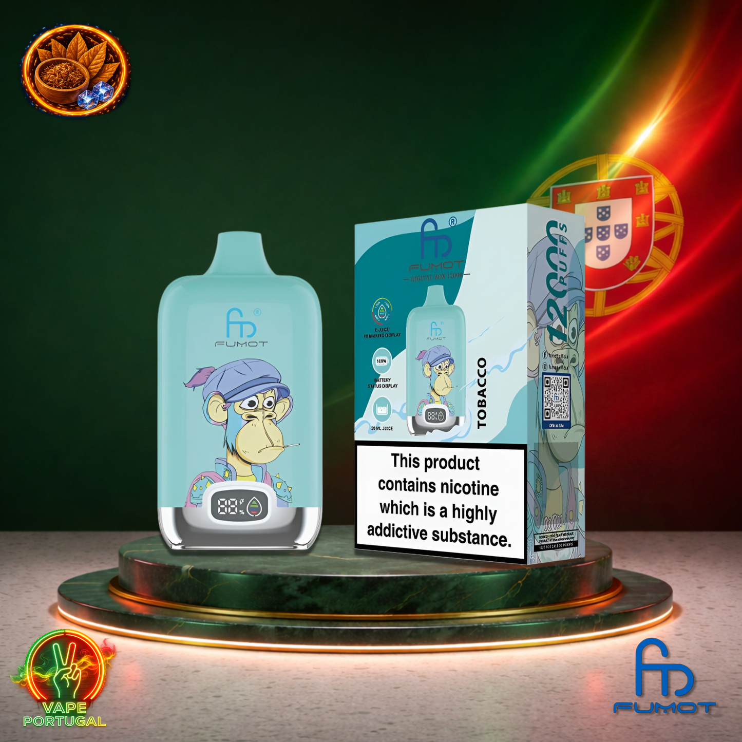 Vape descartável Fumot Digital Box 12K sabor Tobacco 12000 puffs 12K tragadas mais barato