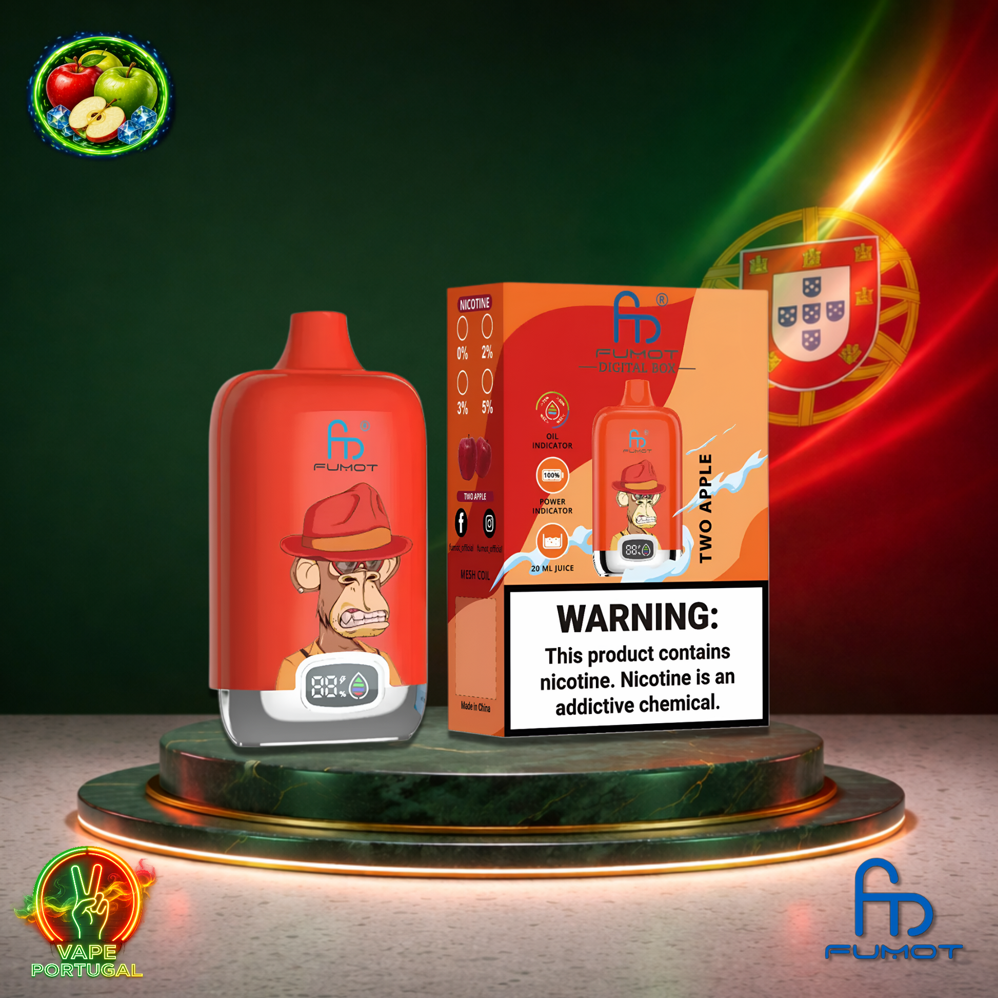 Vape descartável Fumot Digital Box 12K sabor Two Apple 12000 puffs 12K tragadas mais barato