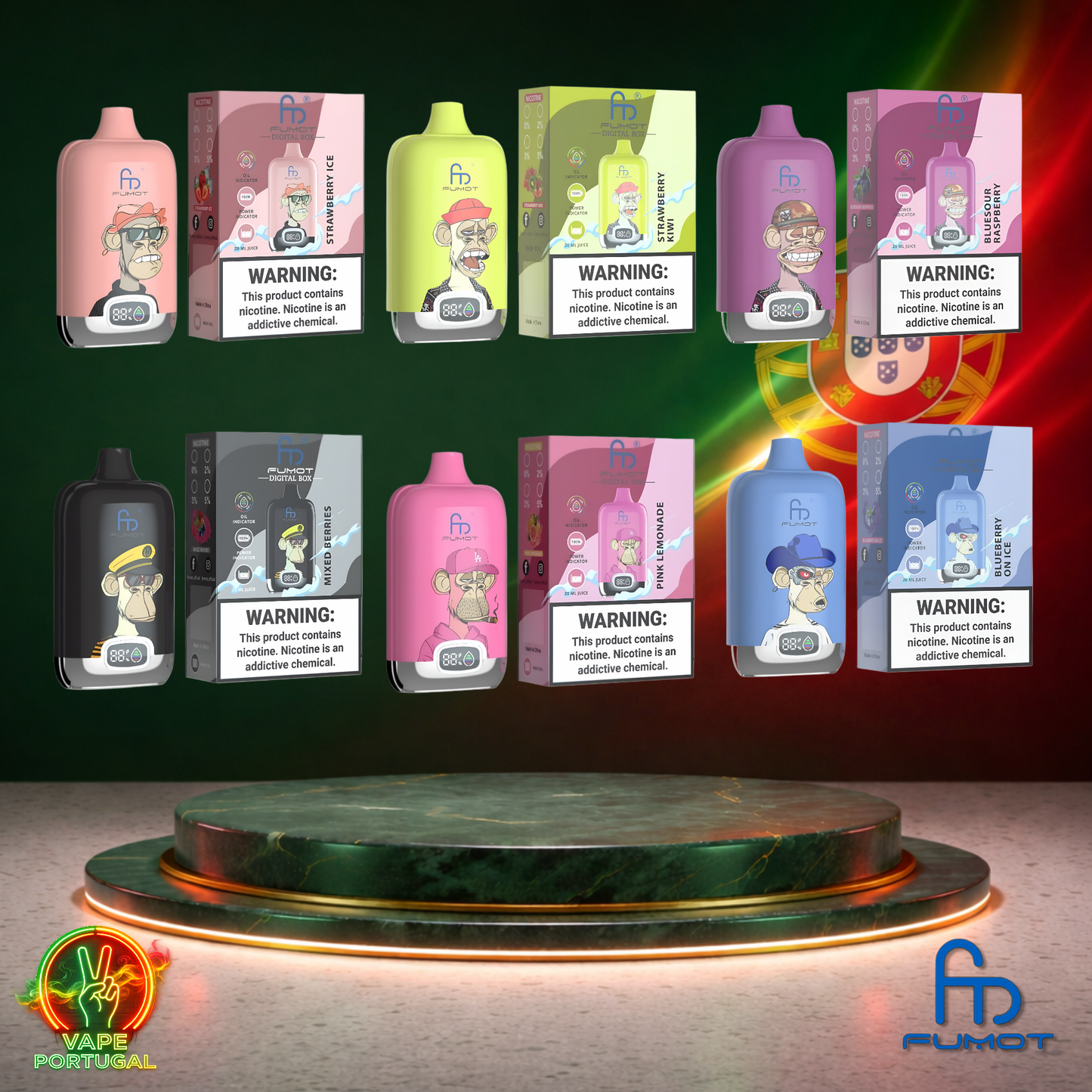 Vape descartável Fumot Digital Box 12K Vários Sabores 12000 puffs 12K tragadas mais barato (Frontal)