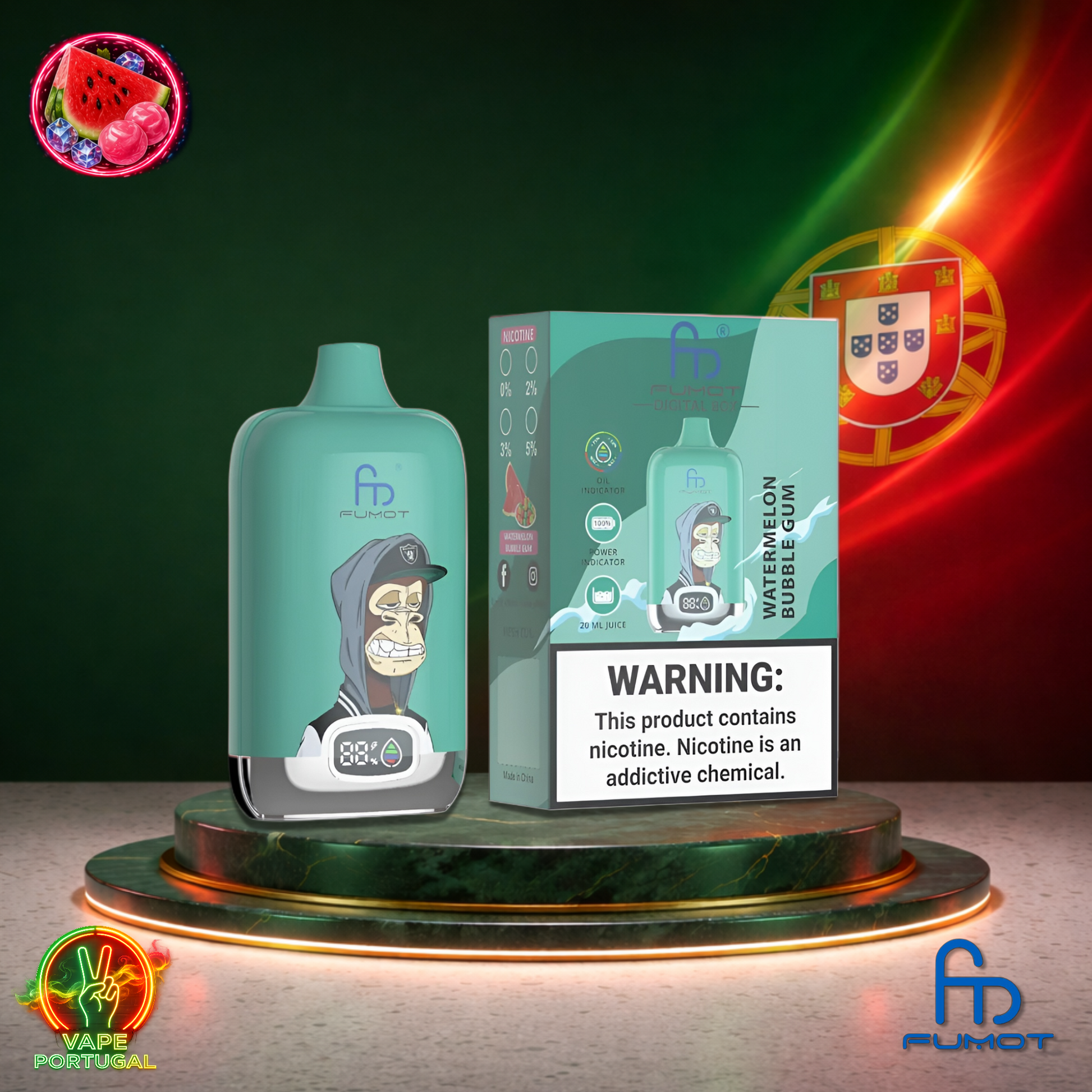 Vape descartável Fumot Digital Box 12K sabor Watermelon Bubblegum 12000 puffs 12K tragadas mais barato