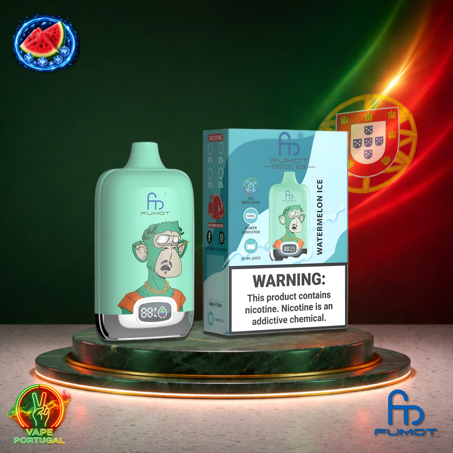 Vape descartável Fumot Digital Box 12K sabor Watermelon Ice 12000 puffs 12K tragadas mais barato