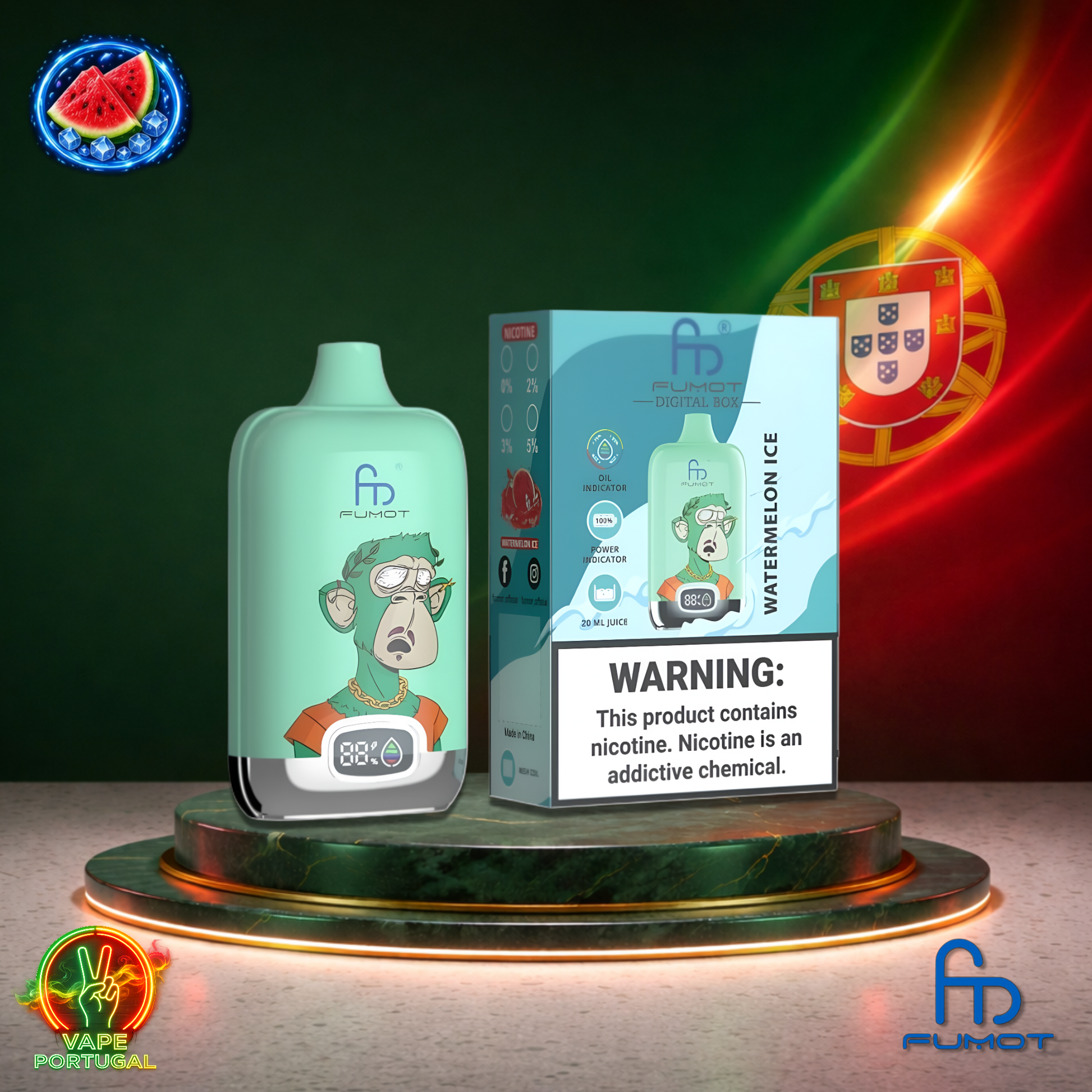 Vape descartável Fumot Digital Box 12K sabor Watermelon Ice 12000 puffs 12K tragadas mais barato