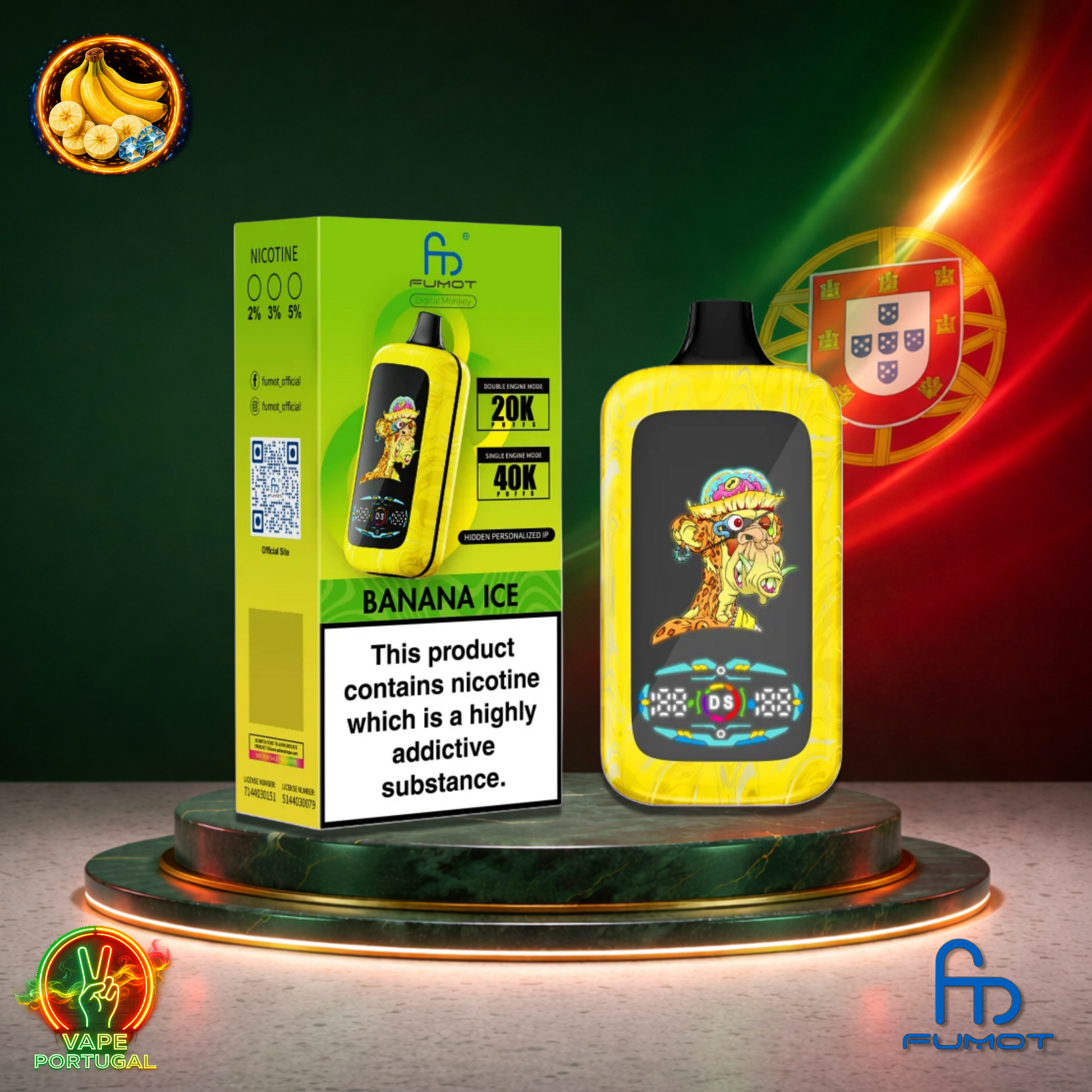 Vape descartável Fumot Digital Monkey 40K sabor Banana Ice 40000 puffs 40K tragadas mais barato
