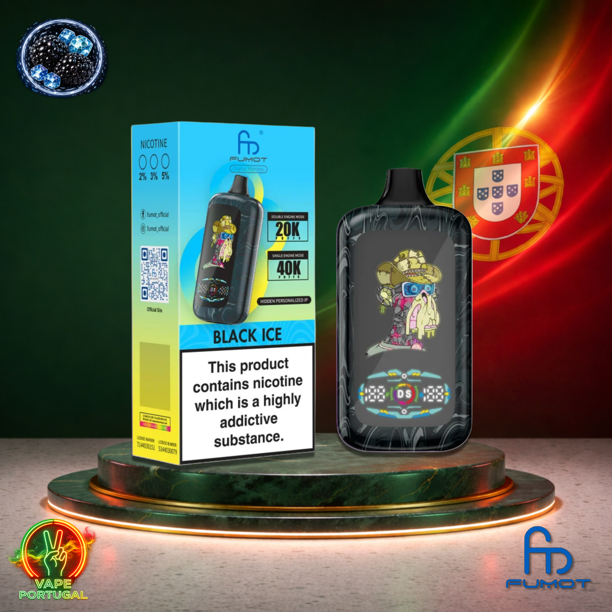 Vape descartável Fumot Digital Monkey 40K sabor Black Ice 40000 puffs 40K tragadas mais barato