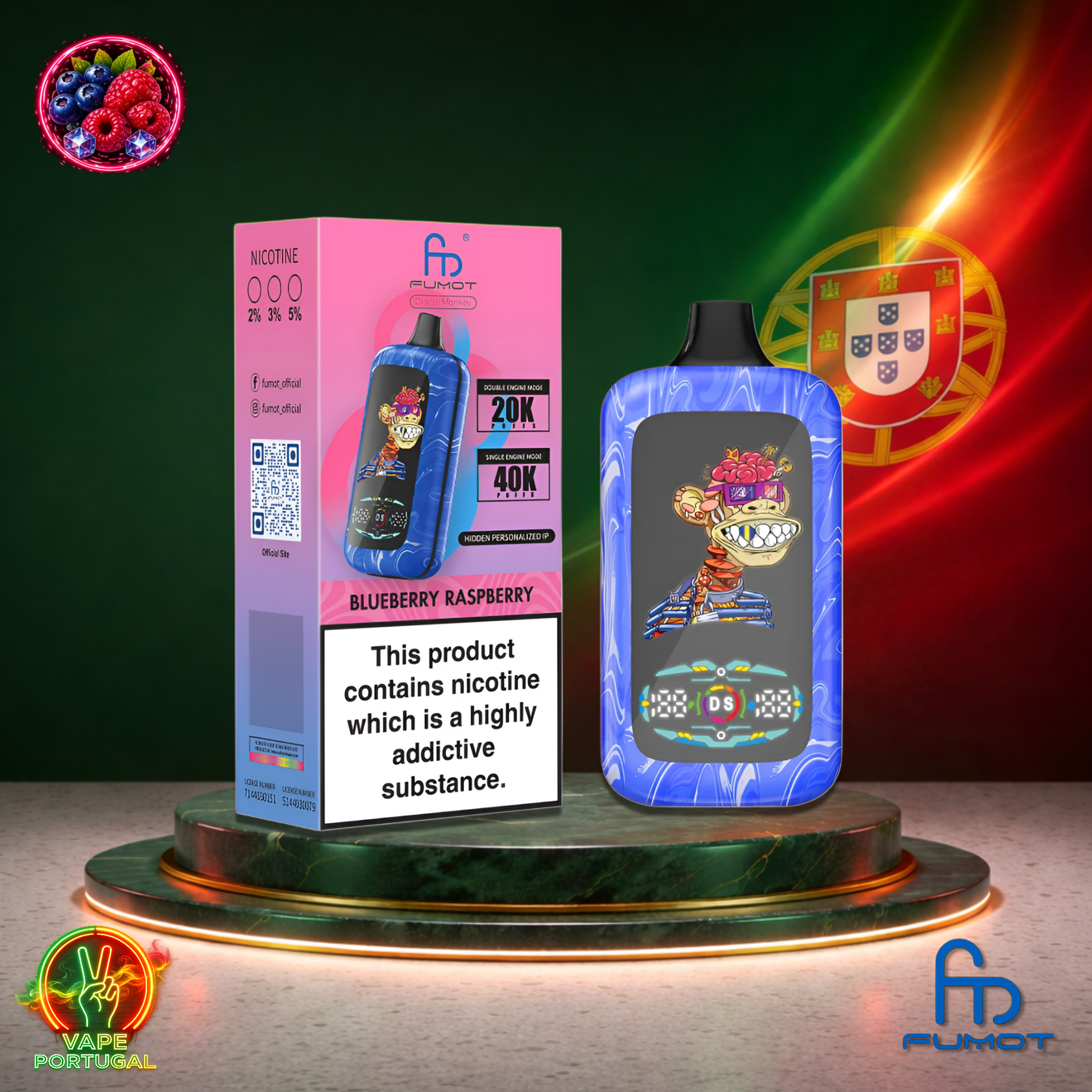 Vape descartável Fumot Digital Monkey 40K sabor Blueberry Raspberry 40000 puffs 40K tragadas mais barato