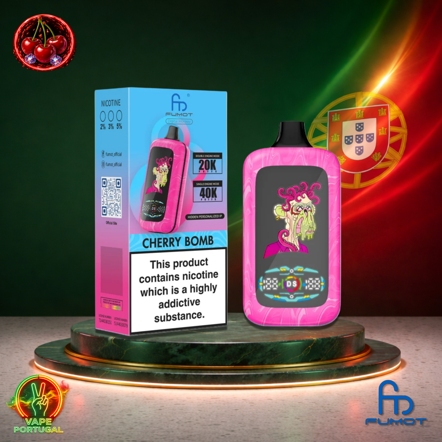 Vape descartável Fumot Digital Monkey 40K sabor Cherry Bomb 40000 puffs 40K tragadas mais barato