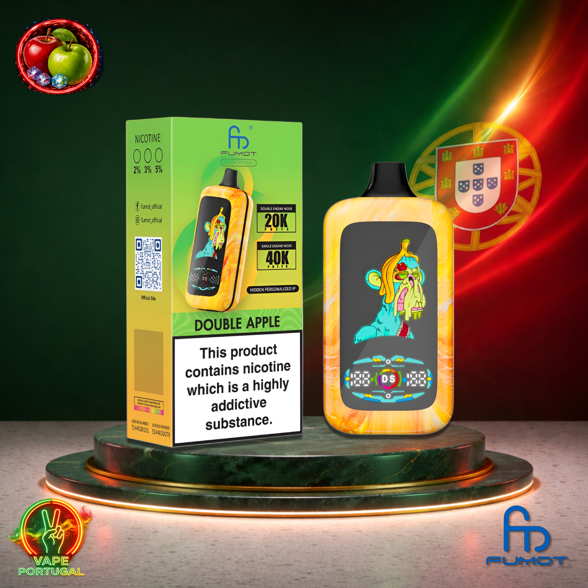 Vape descartável Fumot Digital Monkey 40K sabor Double Apple 40000 puffs 40K tragadas mais barato