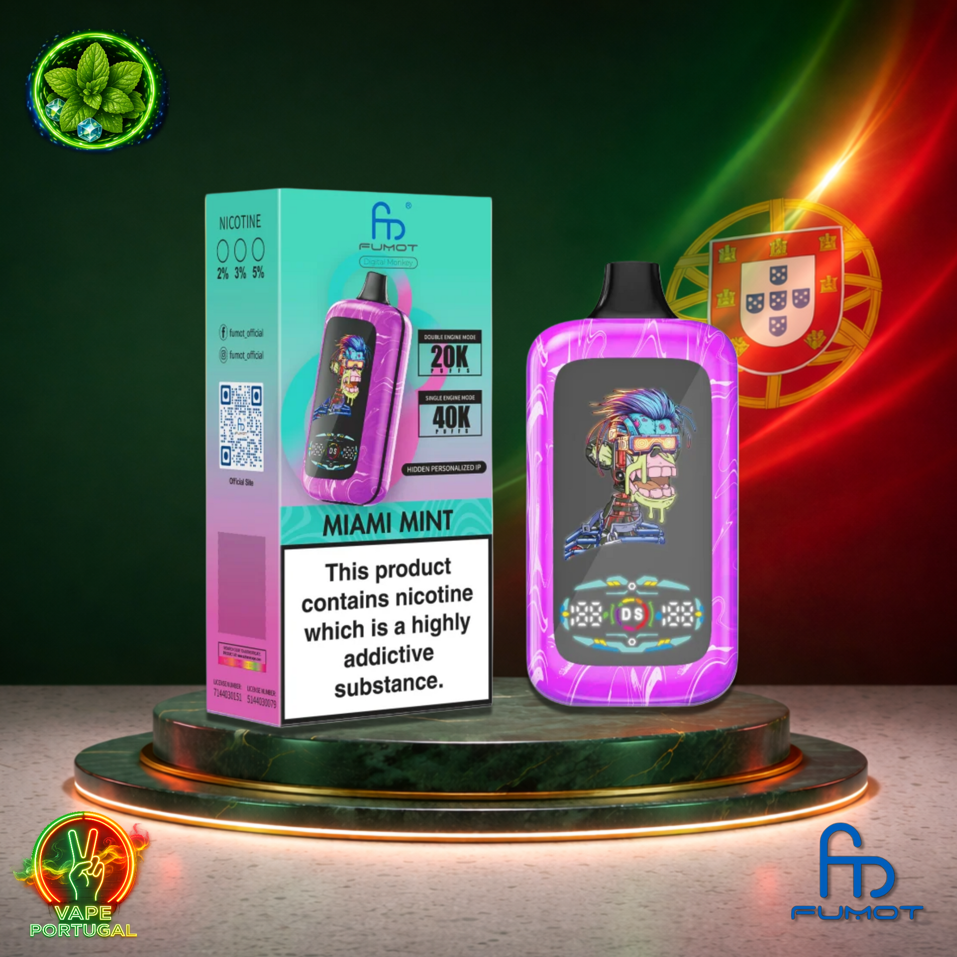 Vape descartável Fumot Digital Monkey 40K sabor Miami Mint 40000 puffs 40K tragadas mais barato