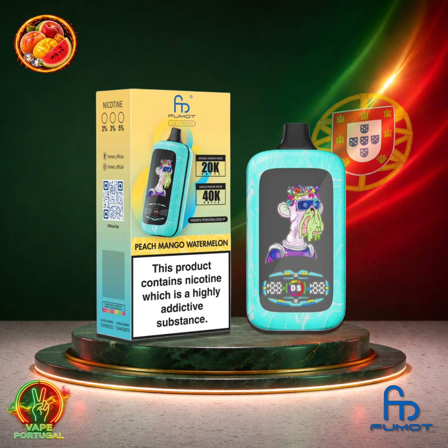 Vape descartável Fumot Digital Monkey 40K sabor Peach Mango Watermelon 40000 puffs 40K tragadas mais barato