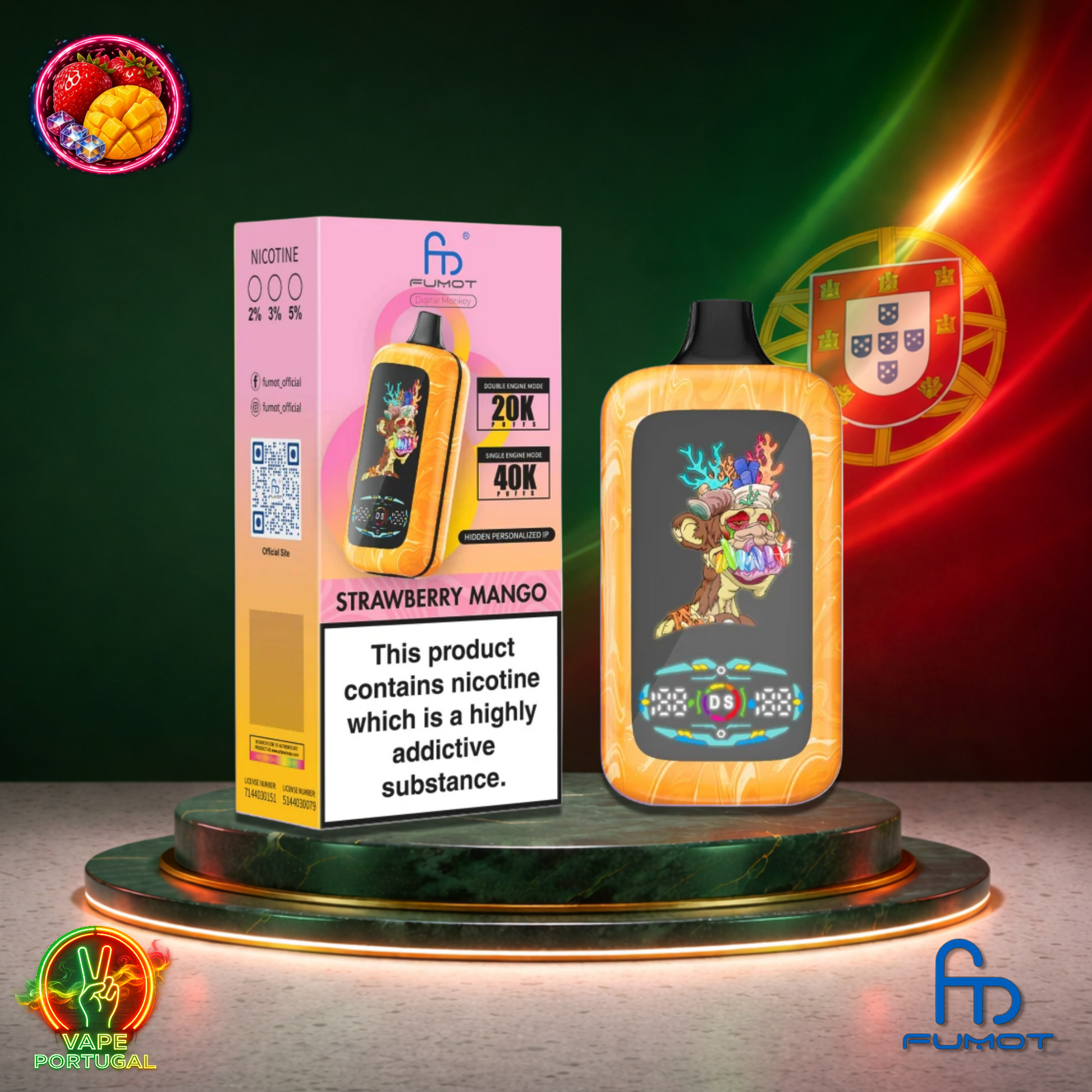 Vape descartável Fumot Digital Monkey 40K sabor Strawberry Mango 40000 puffs 40K tragadas mais barato
