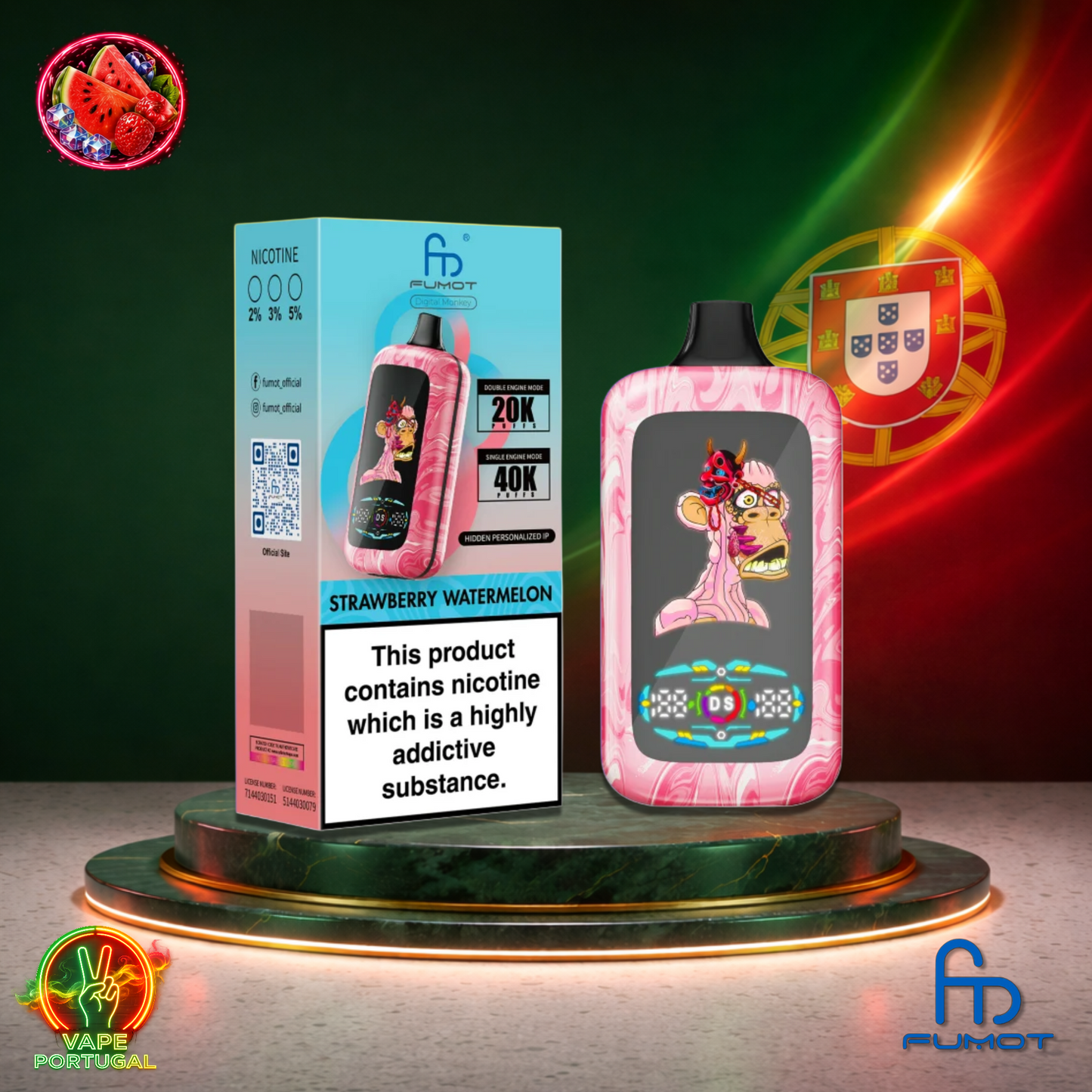 Vape descartável Fumot Digital Monkey 40K sabor Strawberry Watermelon 40000 puffs 40K tragadas mais barato